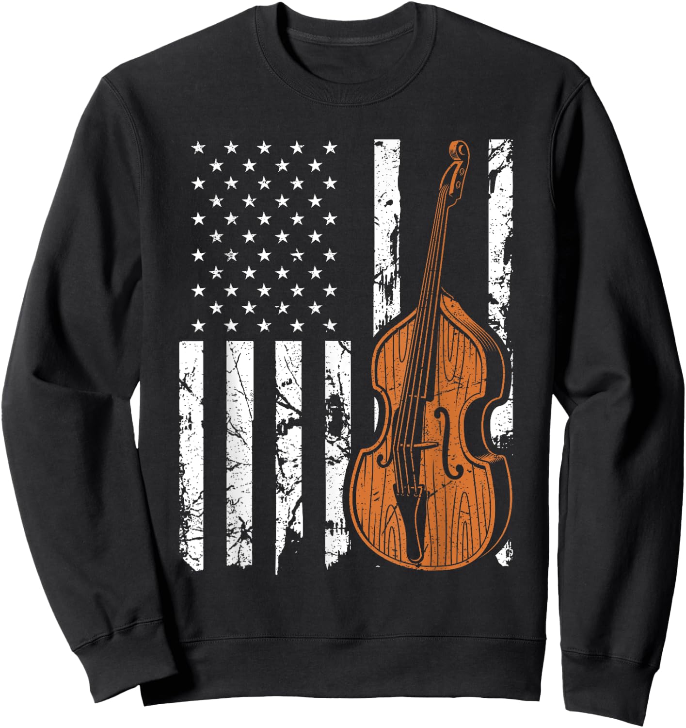 Upright Bass American Flag, Patriotic Double Bass Fiddle Women Men Sweatshirt - Sweatshirt | Black