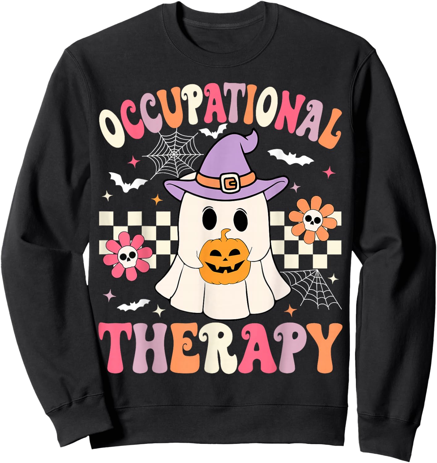 OT Occupational Therapy Halloween Retro Ghost OT Halloween Sweatshirt - Sweatshirt | Black