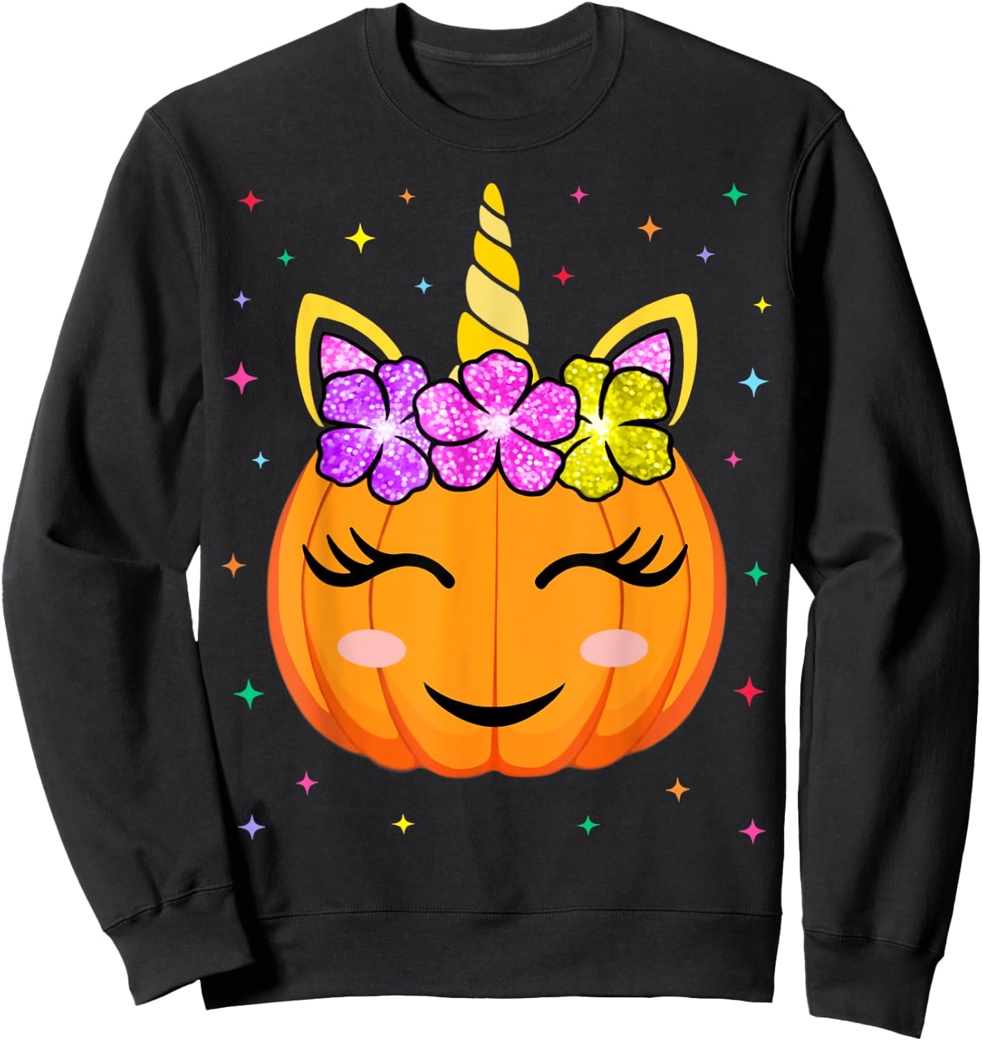 Cute Unicorn Pumpkin Girls Kids Funny Halloween Costume Sweatshirt - Sweatshirt | Black