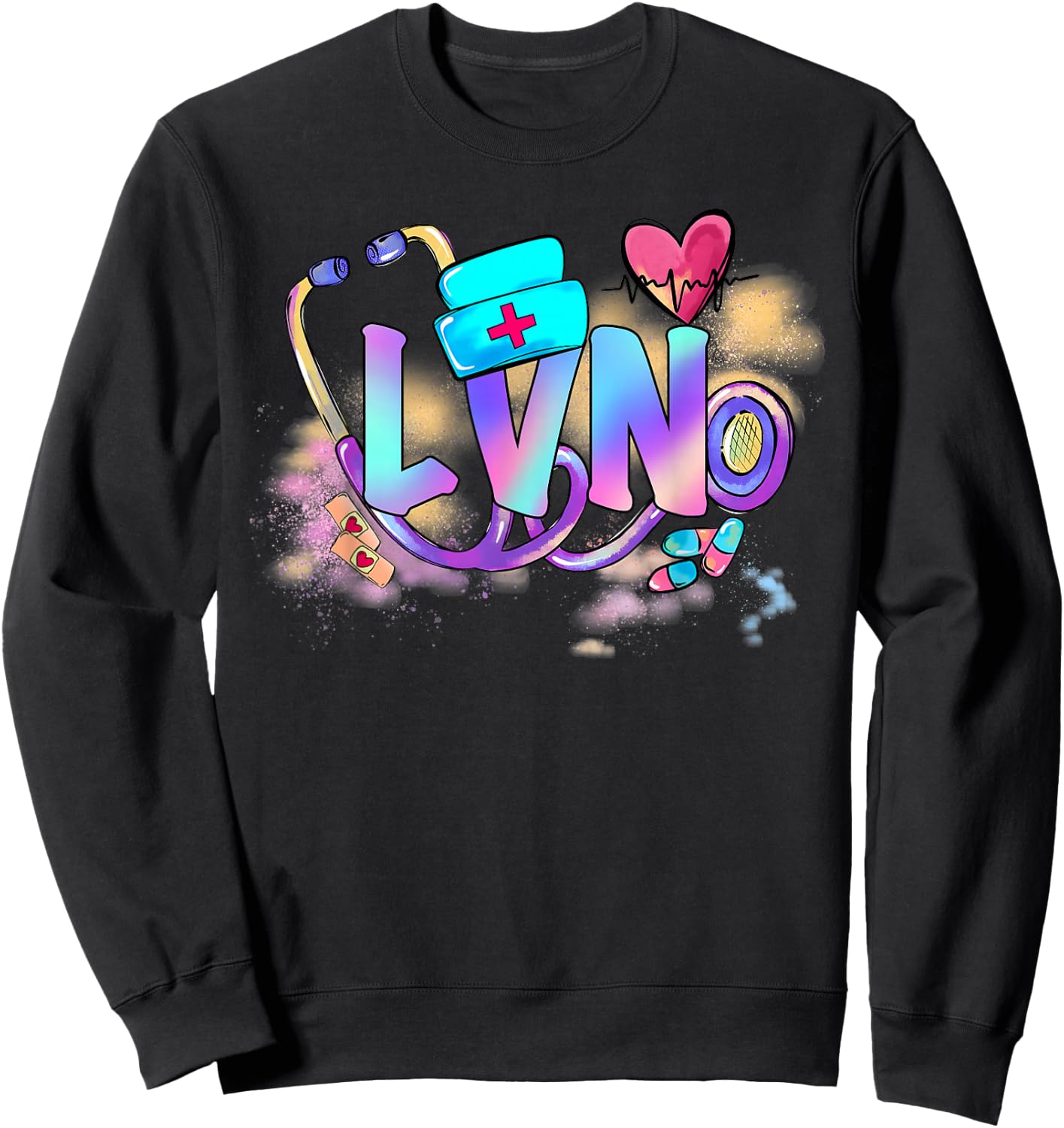 Tie Dye LVN Cute Nurse Day CNA RN Nurse Week Gifts Nursing Sweatshirt - Sweatshirt | Black