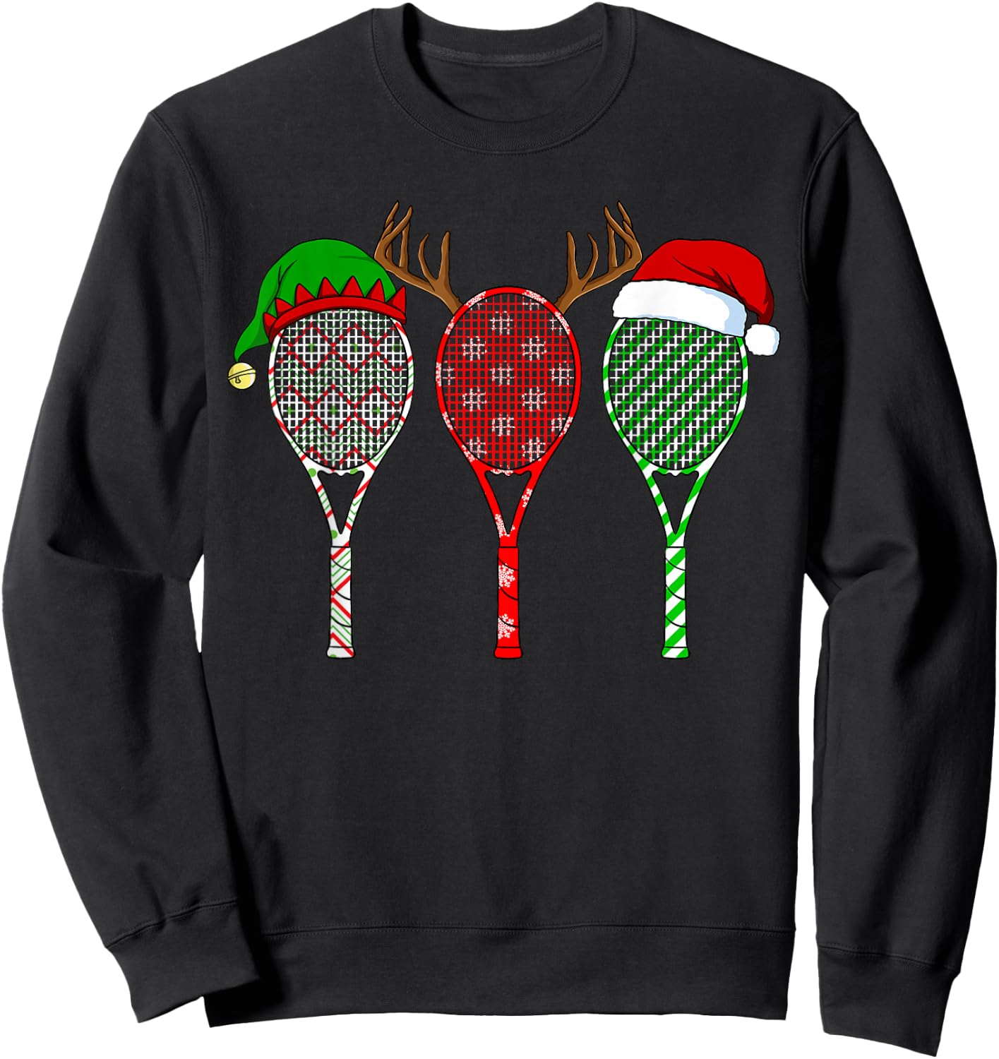 Tennis Racket Christmas Hat Reindeer Anlter Game Sport Sweatshirt - Sweatshirt | Black