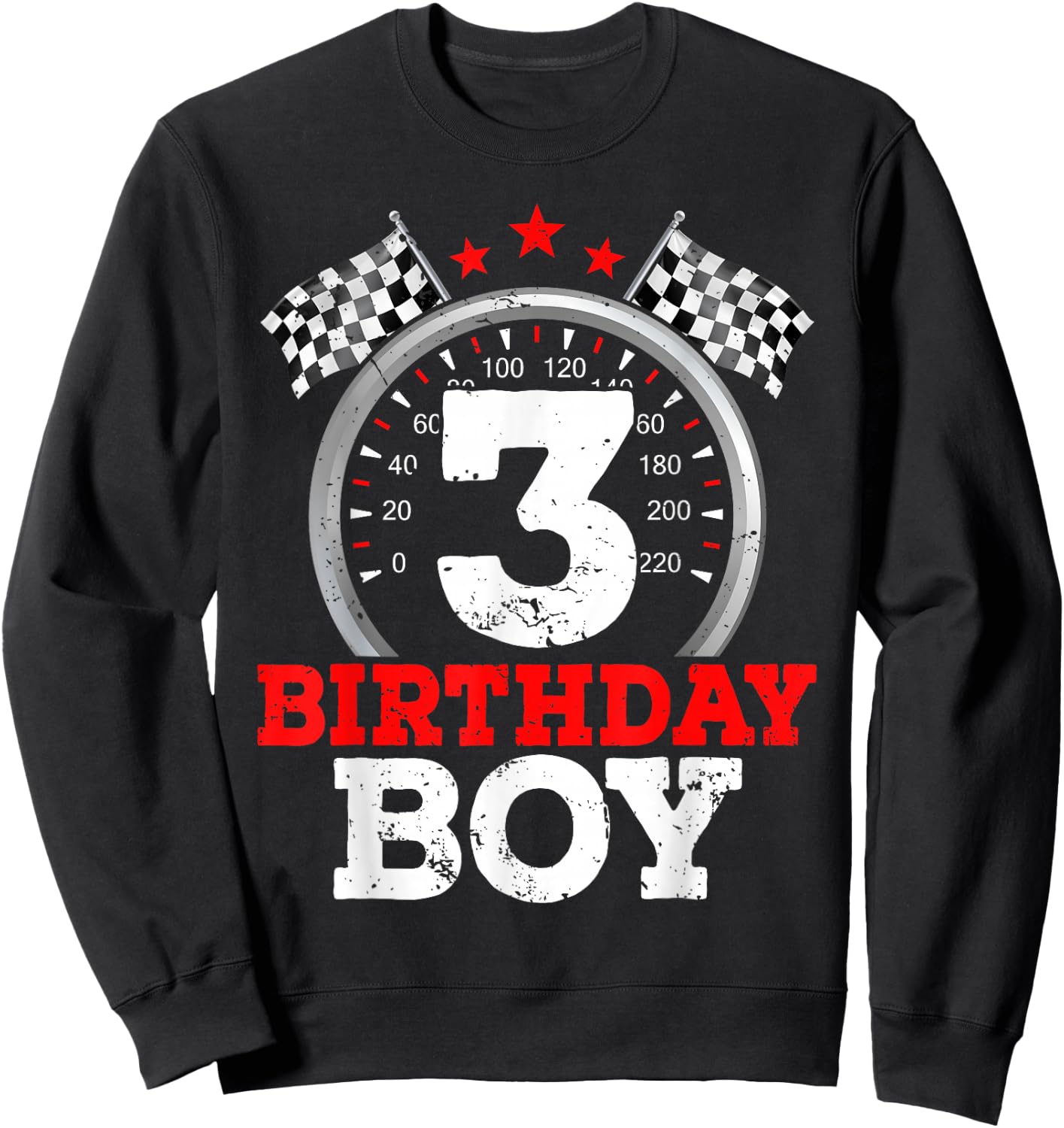 Number 3 Racing Car Funny 3rd Birthday Boy Checkered Flag Sweatshirt - Sweatshirt | Black