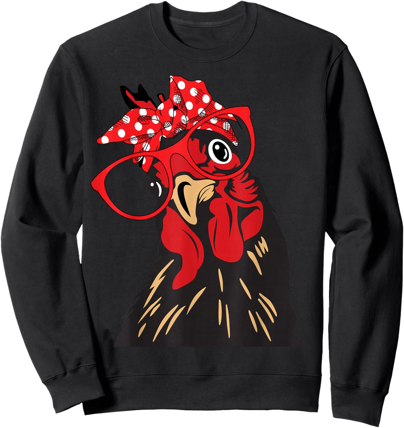 cute Women Girl Chicken With Bandana Headband and Glasses Sweatshirt - Sweatshirt | Black