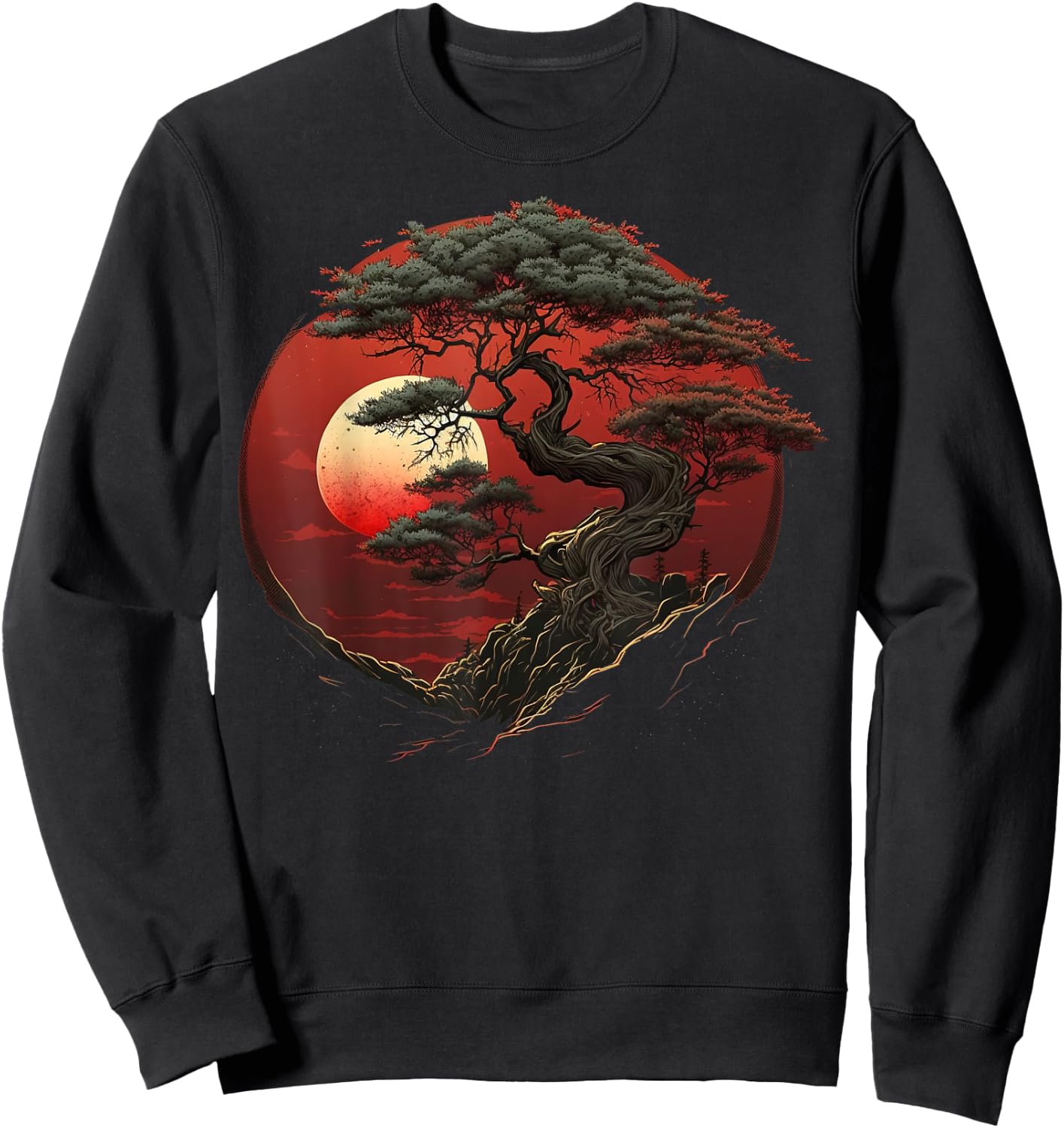 Red Japanese Bonsai sun on Bonsai Tree Sweatshirt - Sweatshirt | Black