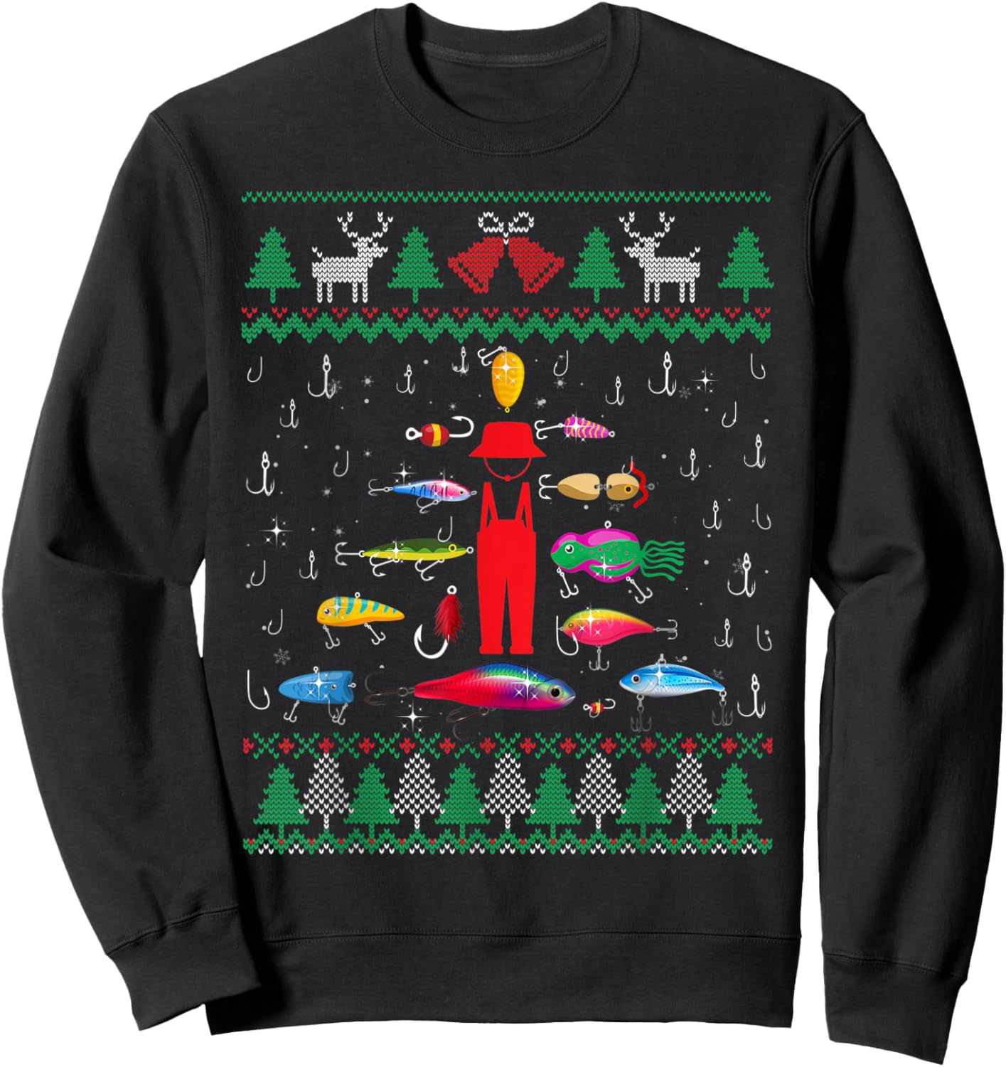 Fishing Lures Christmas Tree Fisherman Ugly Xmas Sweater Men Sweatshirt - Sweatshirt | Black