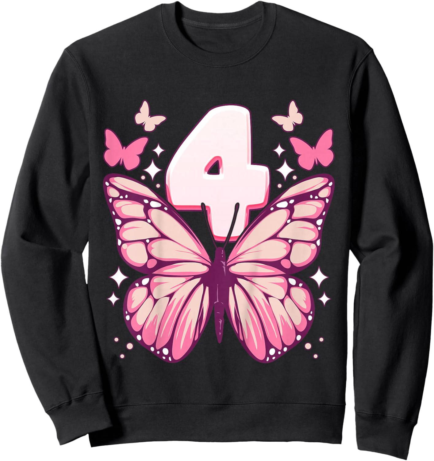Birthday Girl 4 years, Butterflies and Number 4 Sweatshirt - Sweatshirt | Black