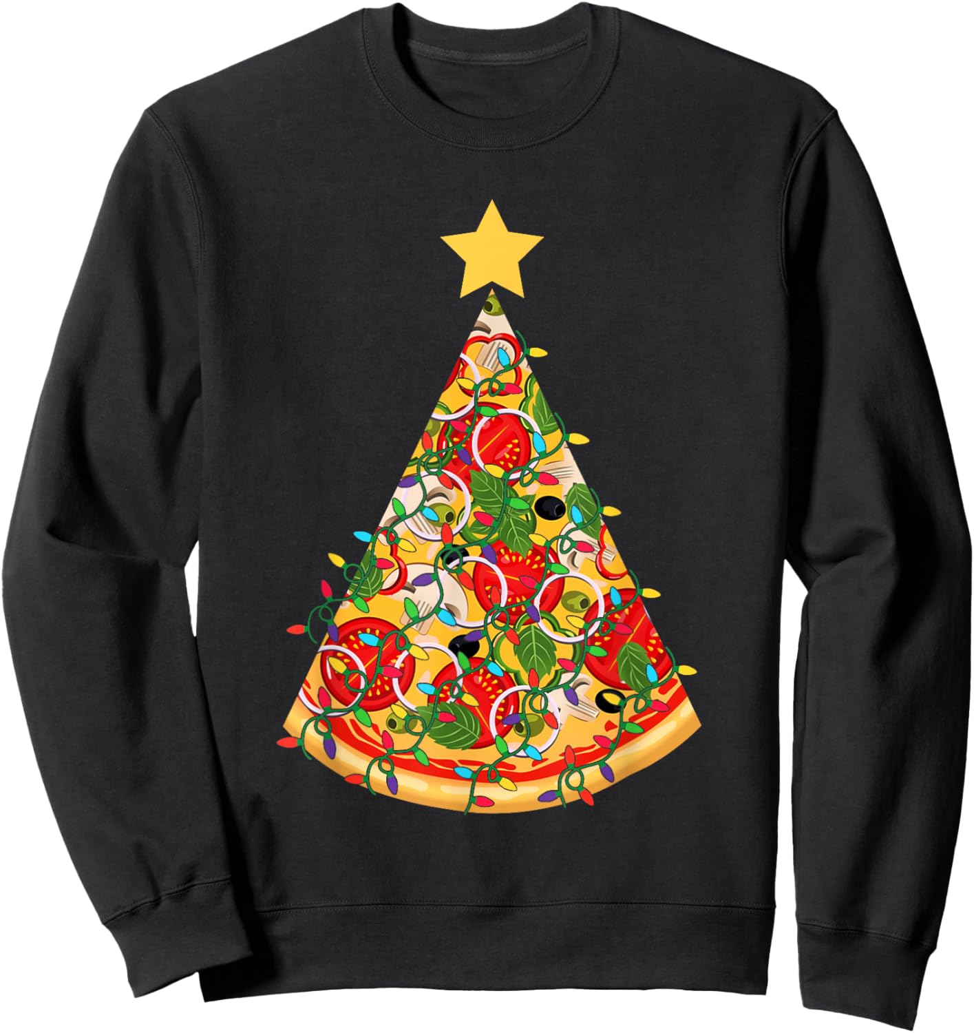 Pizza Christmas Tree Lights Xmas Funny Crustmas Pepperoni Sweatshirt - Sweatshirt | Black