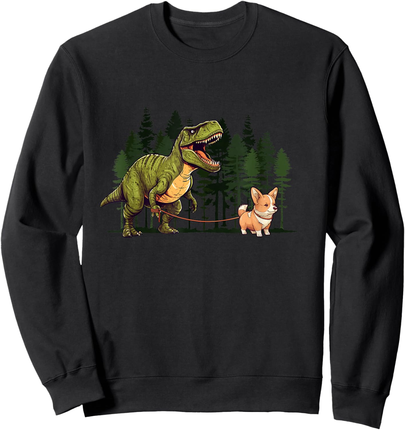Corgi Dinosaur T-Rex Walking Funny Dog Trex Men Kids Sweatshirt - Sweatshirt | Black