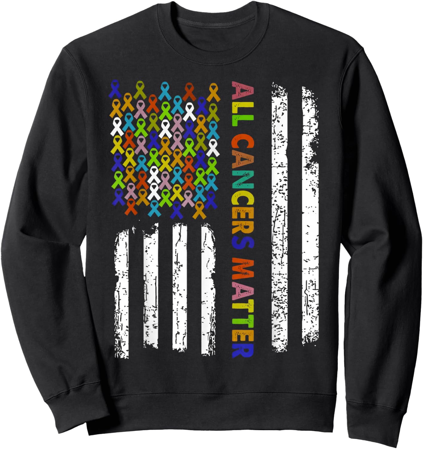 All Cancers Matter Cancer Awareness Ribbon USA Flag Sweatshirt - Sweatshirt | Black