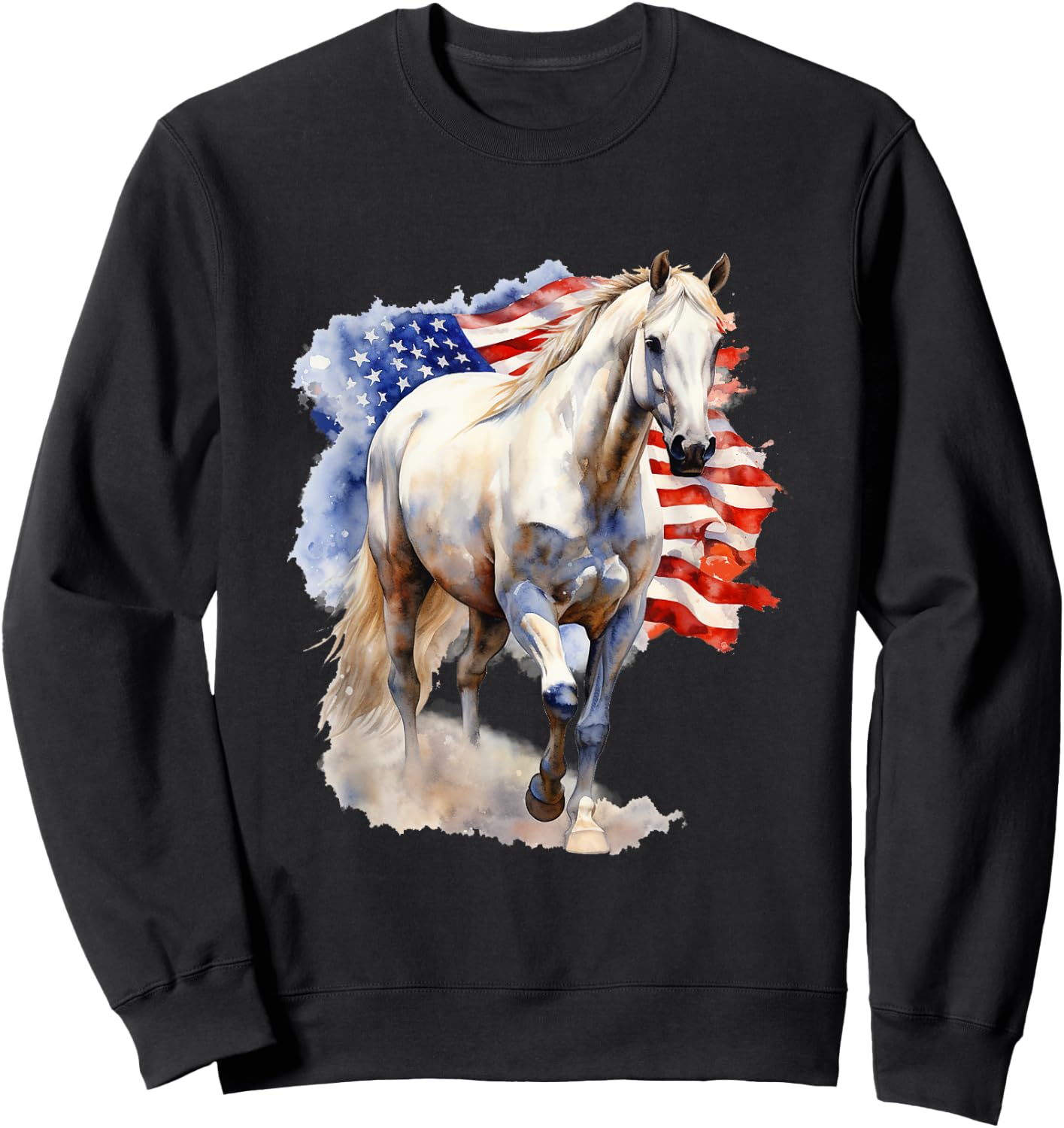 Horse American Flag 4th of July Vintage USA Patriotic Pride Sweatshirt - Sweatshirt | Black