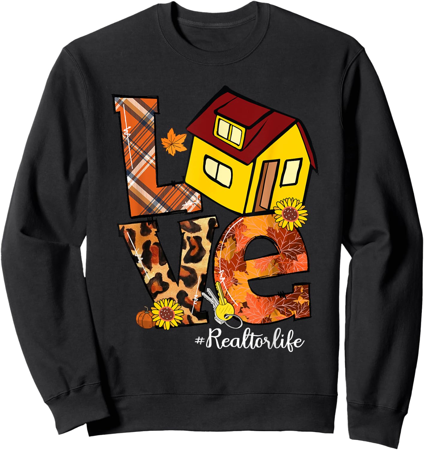 LOVE Pumpkin Leopard Realtor Life Fall Thanksgiving Sweatshirt - Sweatshirt | Black