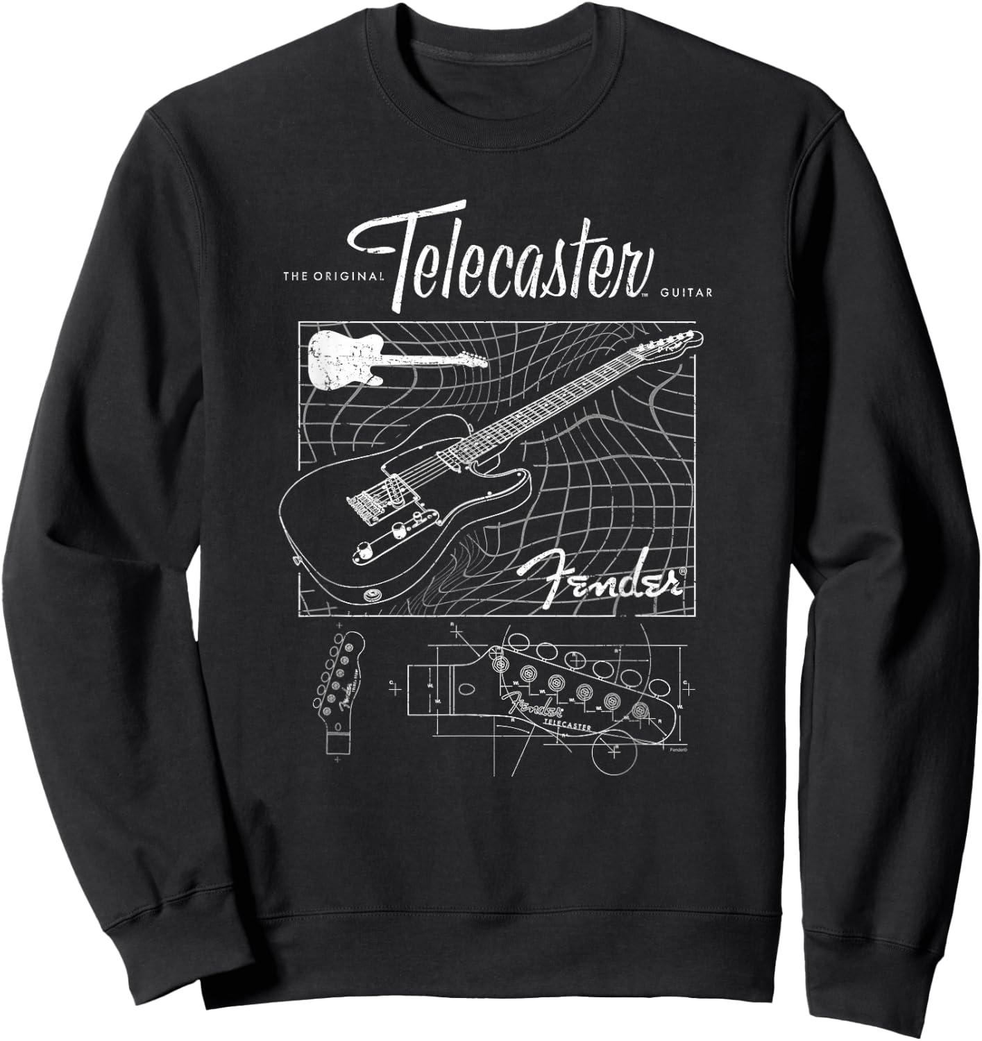 Fender The Original Telecaster Guitar Schematic Poster Sweatshirt - Sweatshirt | Black