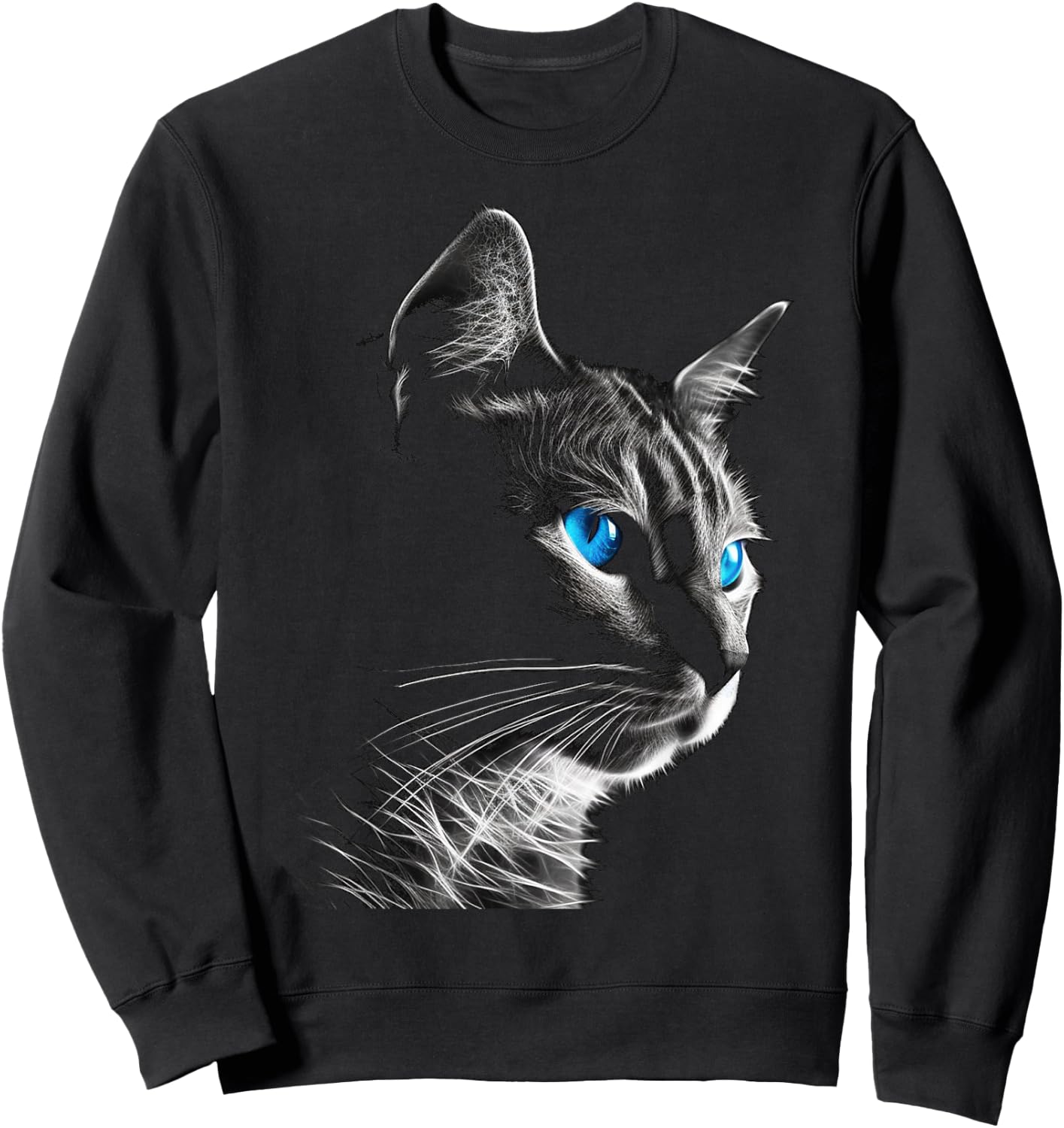 Cat Pet Animal - Blue Eyes Art Cat Men Women Kids Sweatshirt - Sweatshirt | Black