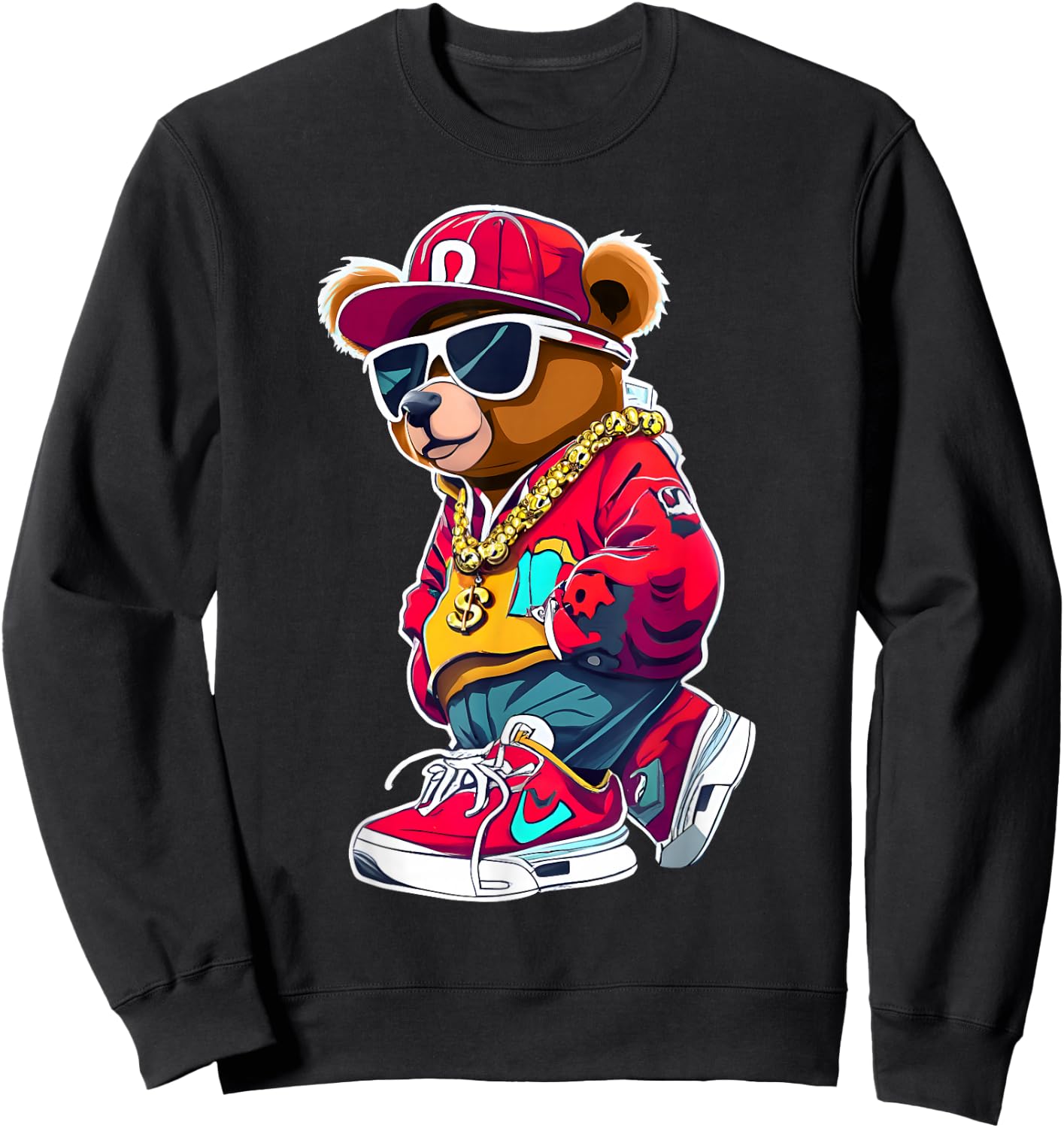 Cute Hip Hop Teddy Bear 90 Hip hop Clothing Graffiti Sweatshirt - Sweatshirt | Black