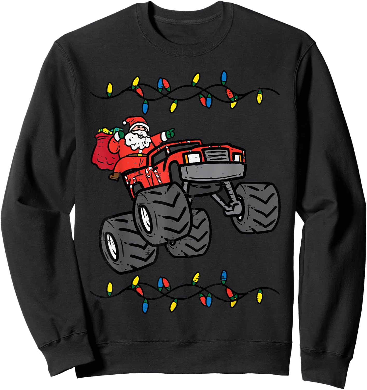 Christmas Santa Monster Truck Xmas Boys Kids Toddler Youth Sweatshirt - Sweatshirt | Black