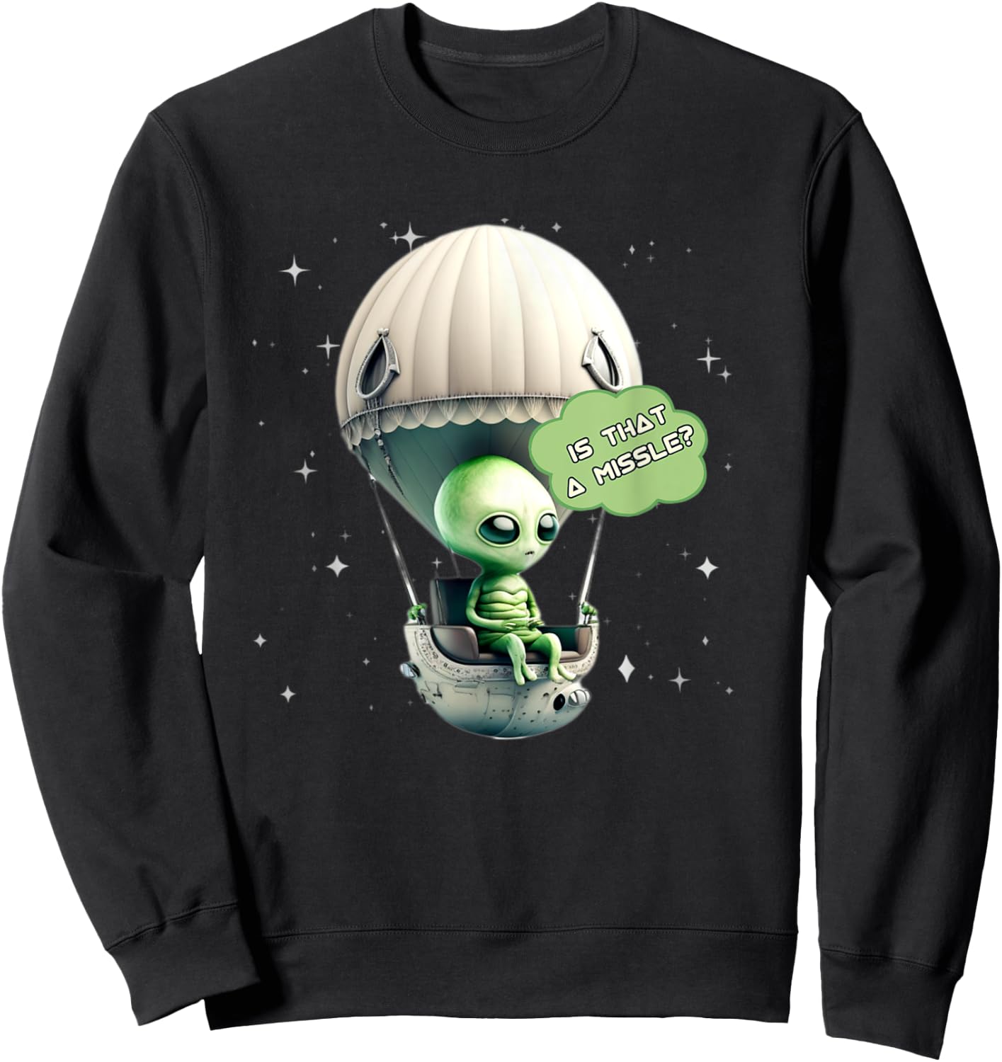 Funny Alien Balloon UFO Hot Air Balloon Alien Ship Lovers Sweatshirt - Sweatshirt | Black