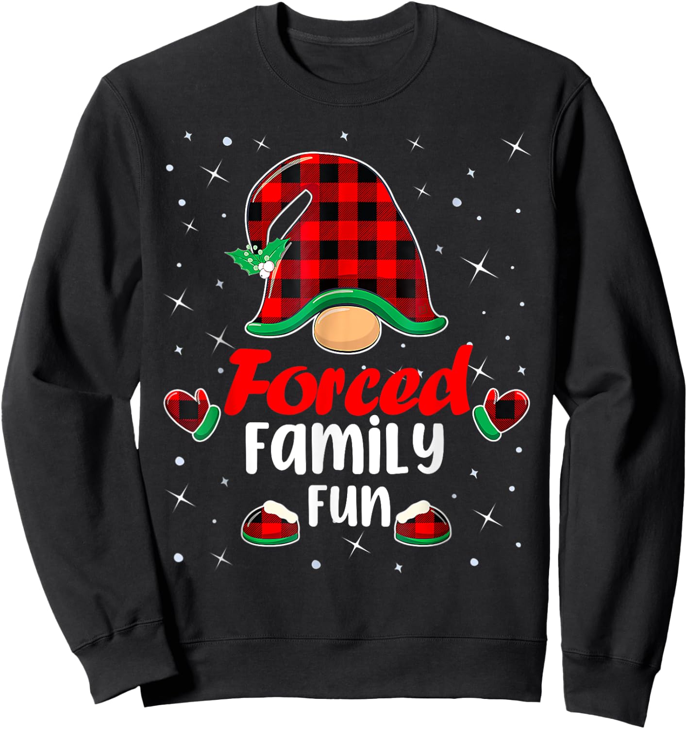 Funny Xmas Santa Hat Forced Family Fun Anti Christmas Gifts Sweatshirt - Sweatshirt | Black