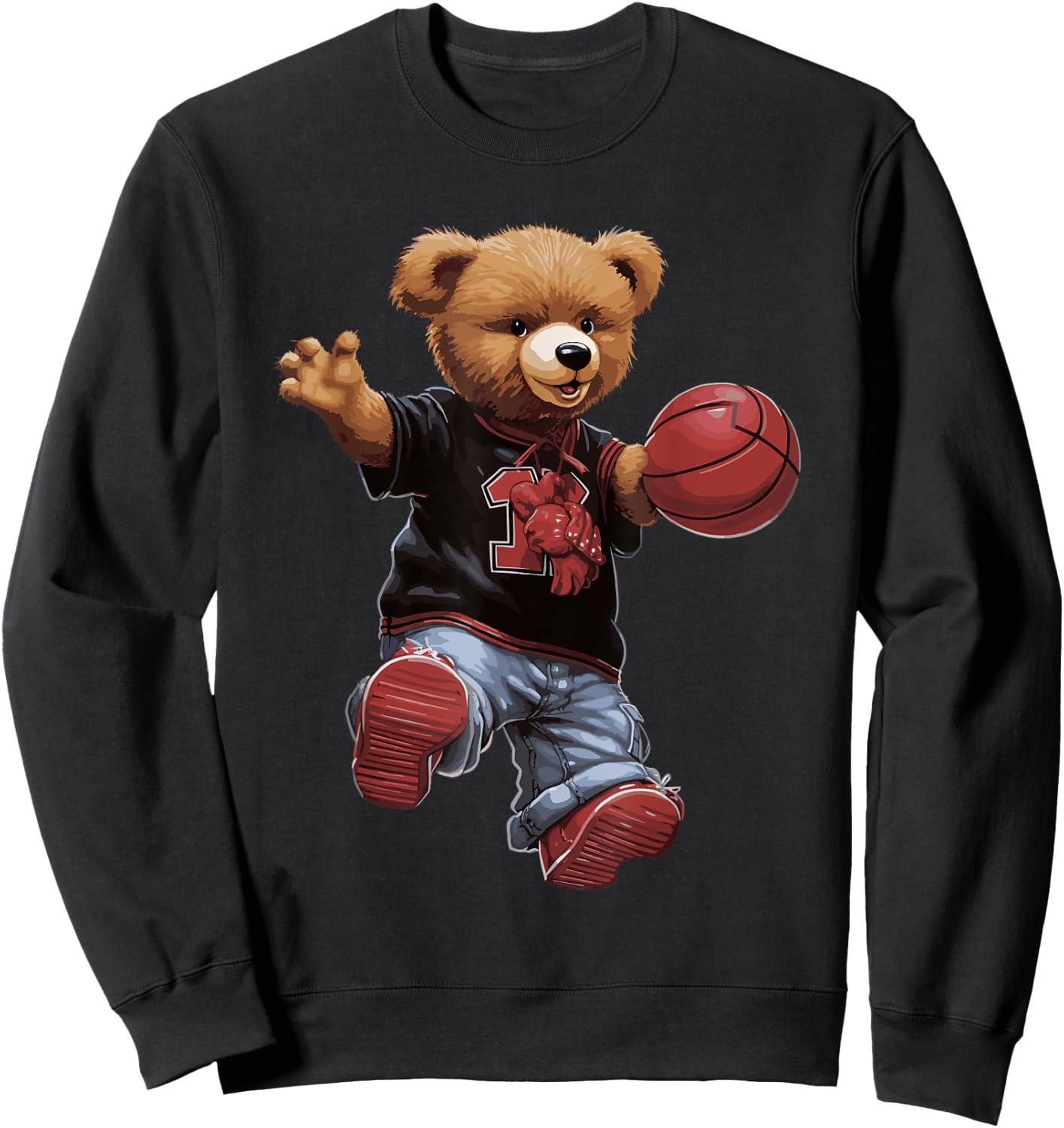 Cute Teddy Bear Playing Basketball Sports Women Sweatshirt - Sweatshirt | Black