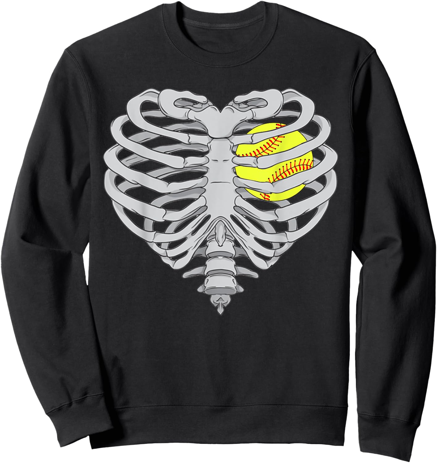Softball Heart Skeleton RibCage Halloween Love Softball Sweatshirt - Sweatshirt | Black
