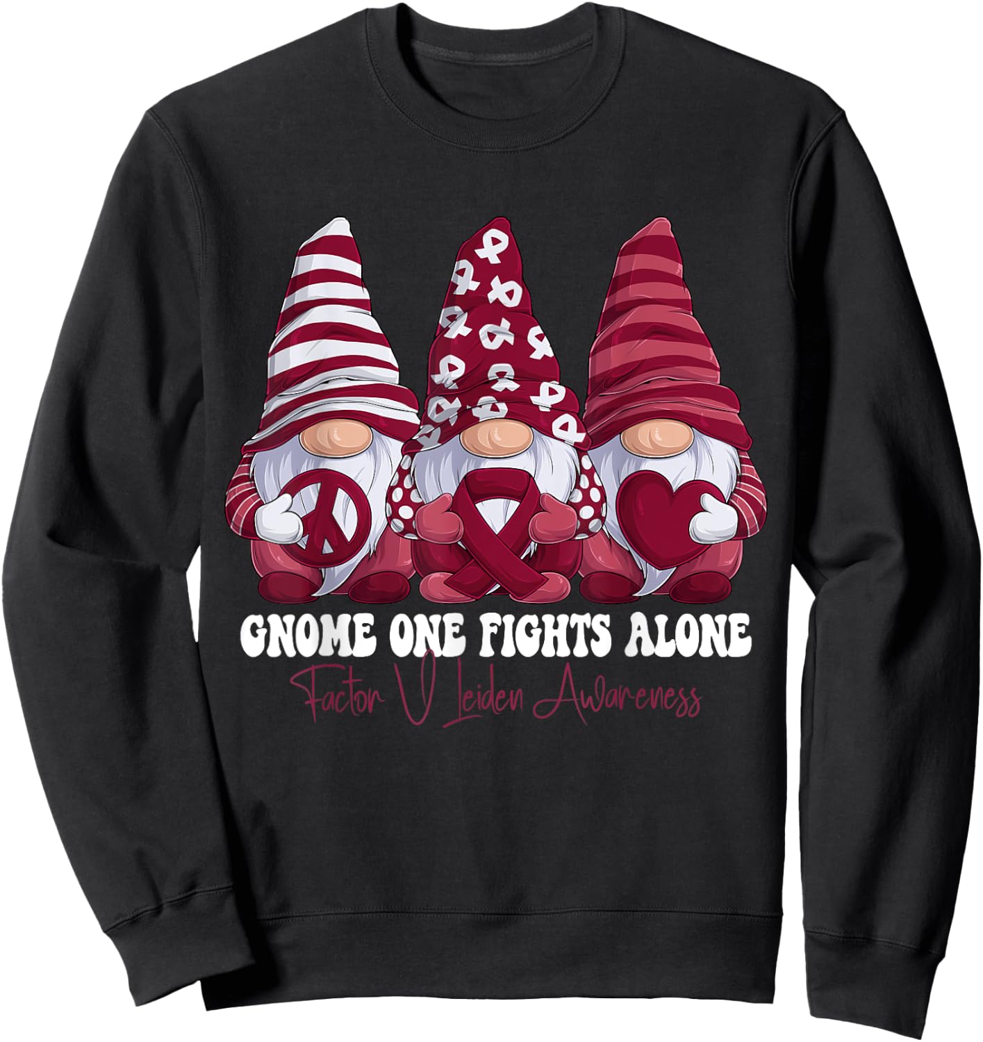 Factor V Leiden Awareness Month Burgundy Ribbon Gnomies Sweatshirt - Sweatshirt | Black