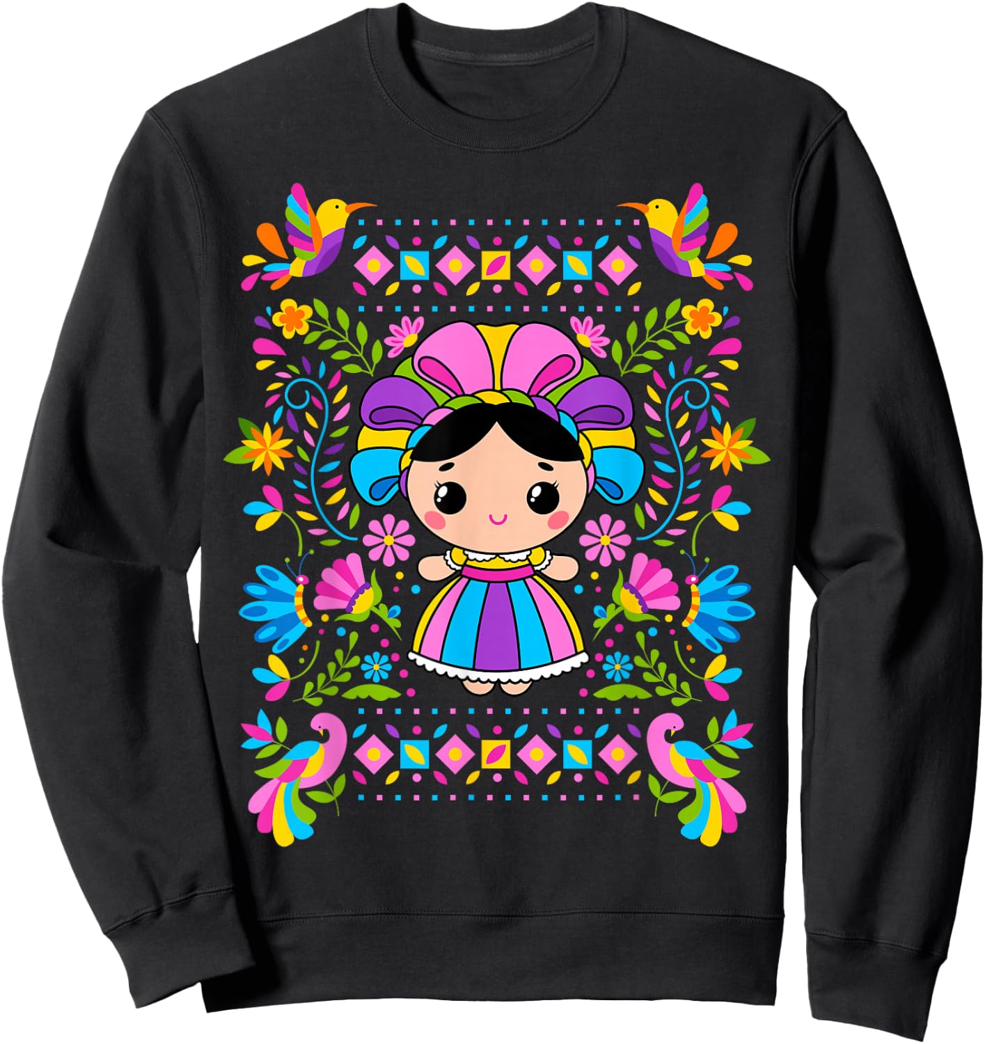 Mexican Handmade Rag Doll Lele, Mexicana Latina Woman Sweatshirt - Sweatshirt | Black
