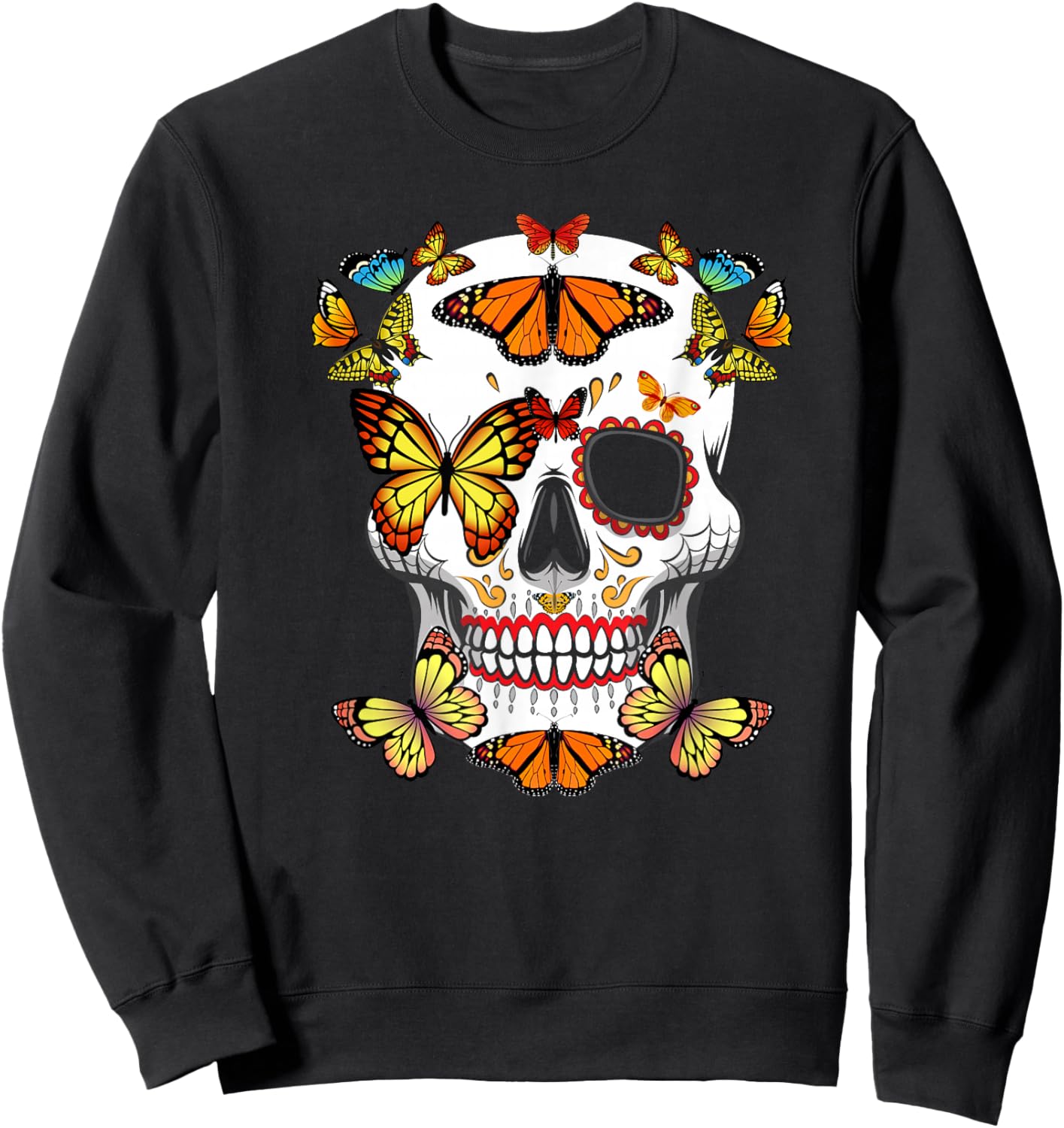 Sugar Skull Butterfly Shirt Color Butterfly Shirt Butterfly Sweatshirt - Sweatshirt | Black