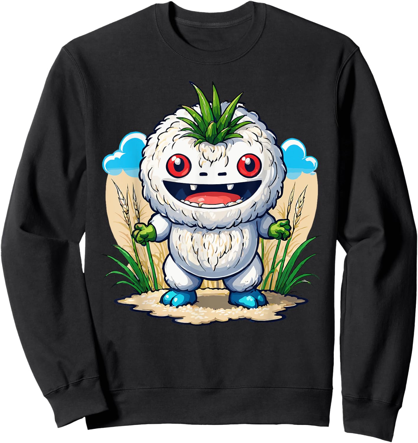 Japanese Food Anime Kawaii Rice Monster Sweatshirt - Sweatshirt | Black