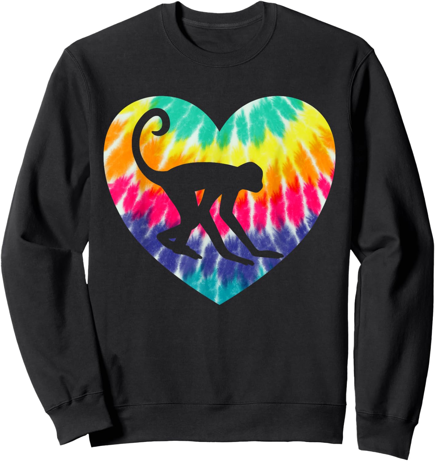 Spider Monkey Heart With Tie dye Print For Monkey Lover Sweatshirt - Sweatshirt | Black