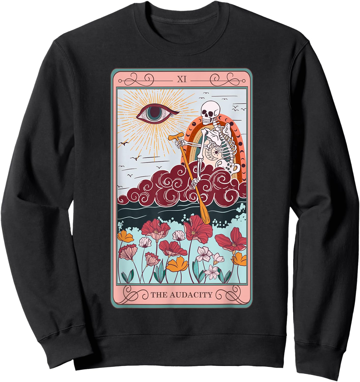 The Audacity Skeleton Tarot Card Sun Eye Aesthetic Sweatshirt - Sweatshirt | Black