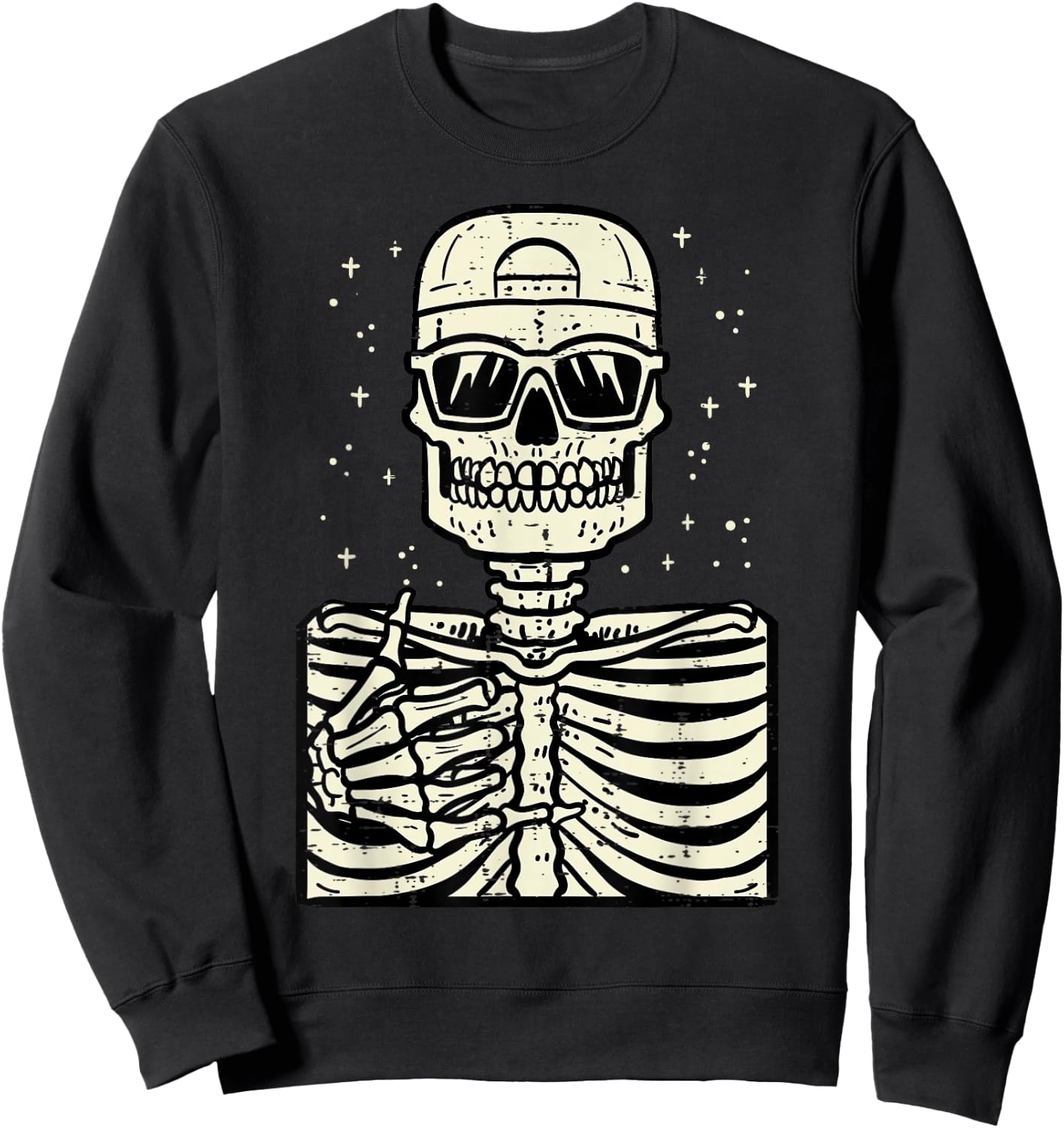 Rocker Skeleton Rock Cool Goth Halloween Men Boys Kids Teen Sweatshirt - Sweatshirt | Black
