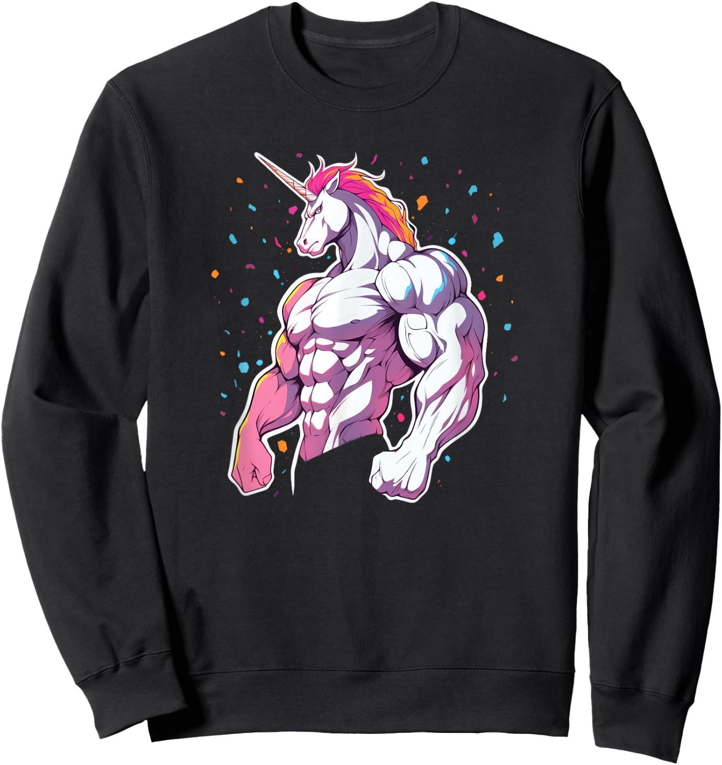 Buff Big Muscle Unicorn Illustration - Funny Strong Gym Sweatshirt - Sweatshirt | Black