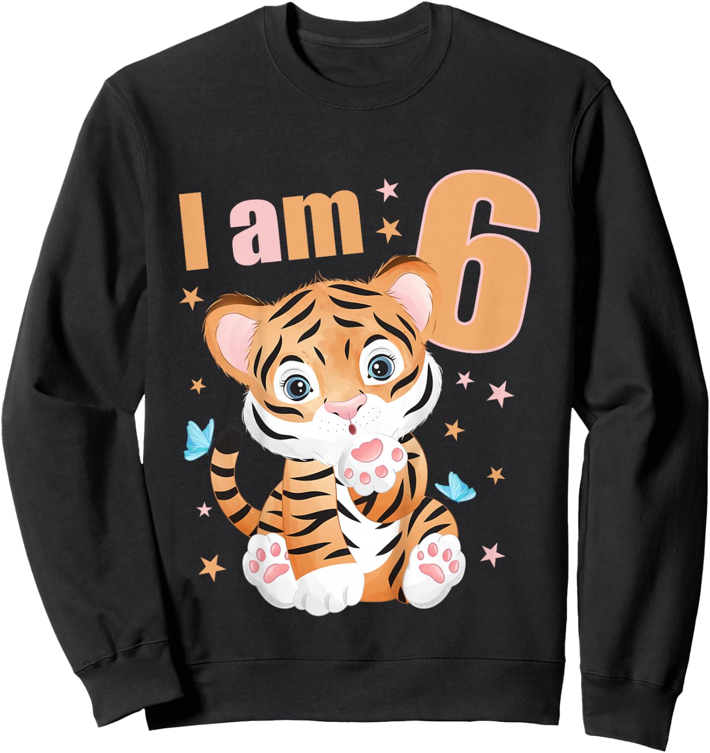 6 Years old 6 birthday outfit Boy girl Tiger Sweatshirt - Sweatshirt | Black