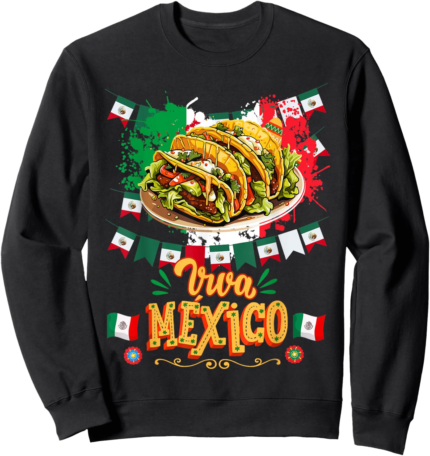Mexican Flag Taco Idea For Kids & Mexican Independence Day Sweatshirt - Sweatshirt | Black