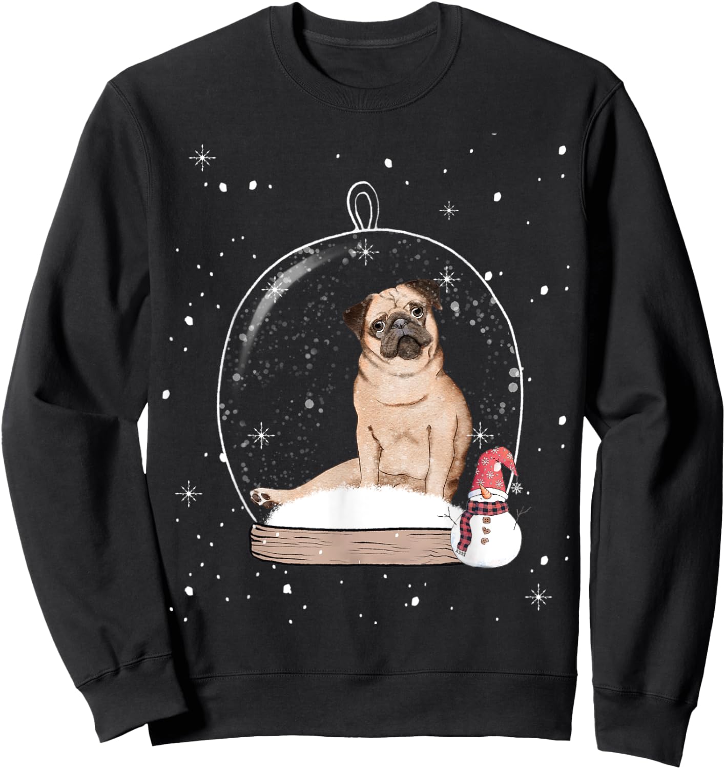 Christmas Pug Dog Snow Globe Pajama Women Kids Sweatshirt - Sweatshirt | Black