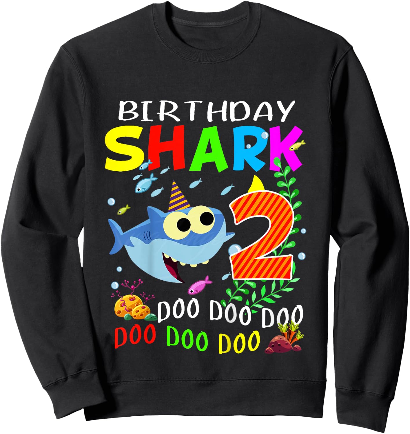 Birthday Shark 2 Years Old Boys and Girls 2nd Birthday Gift Sweatshirt - Sweatshirt | Black