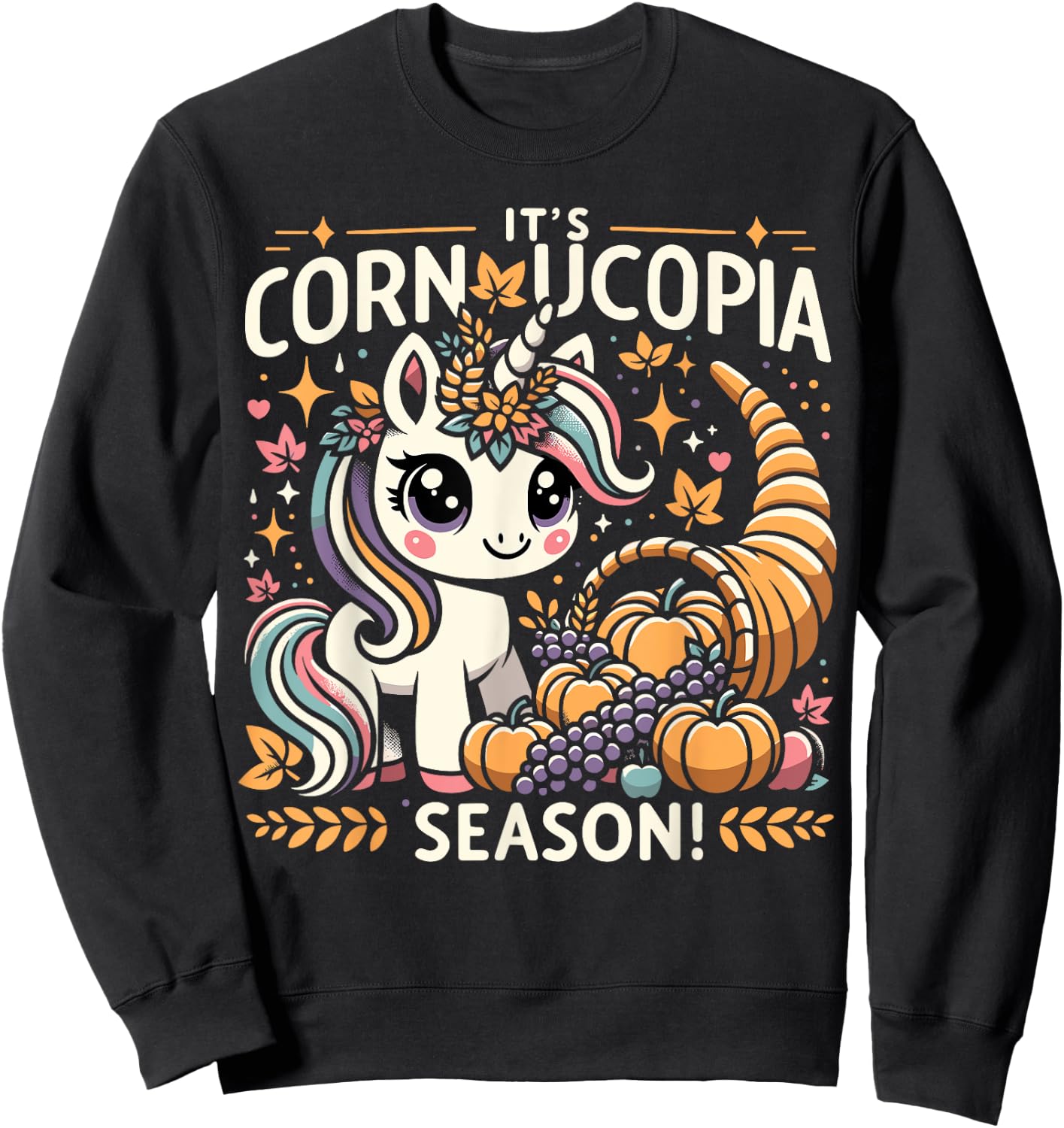 Cute Cornucopia Unicorn Thanksgiving Day Kids Men Women Sweatshirt - Sweatshirt | Black
