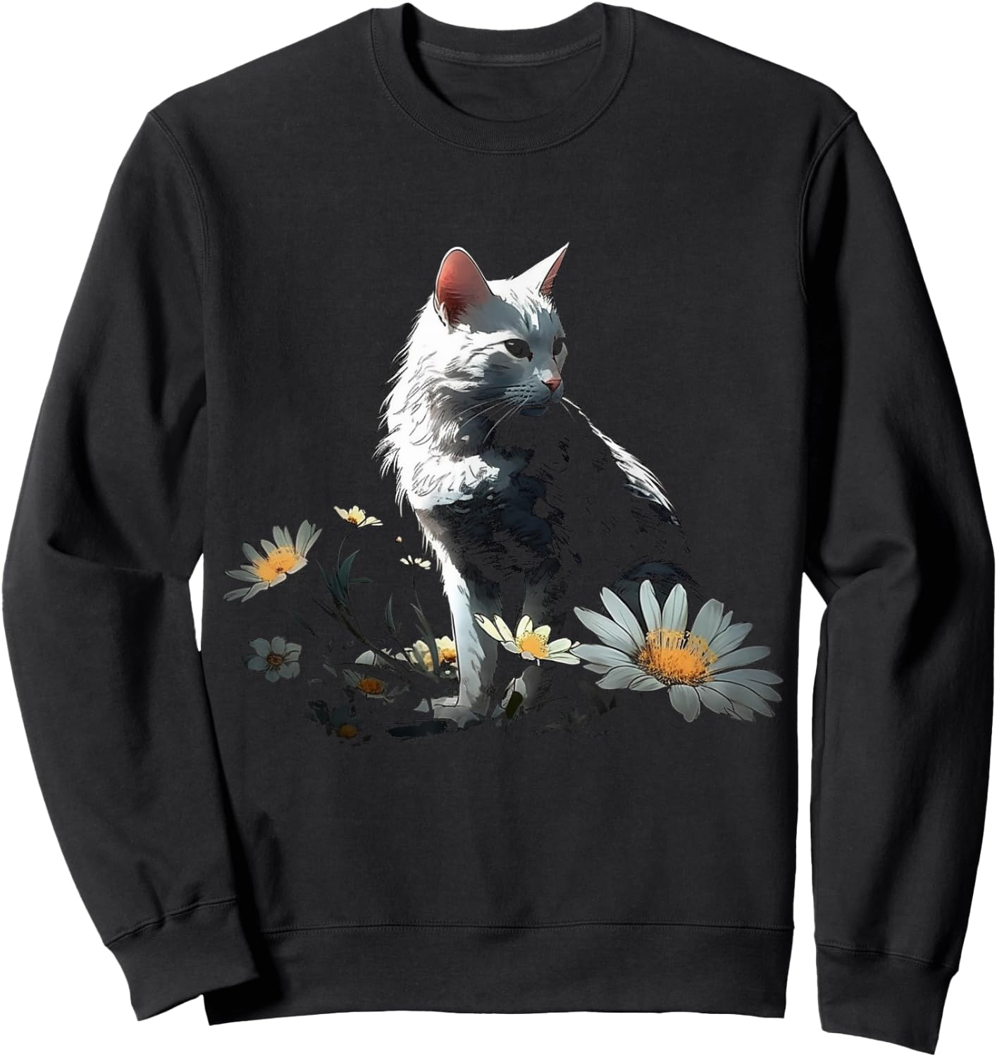 Cat Flowers Artwork - Cat Motif Animal Cat Women Kids Sweatshirt - Sweatshirt | Black