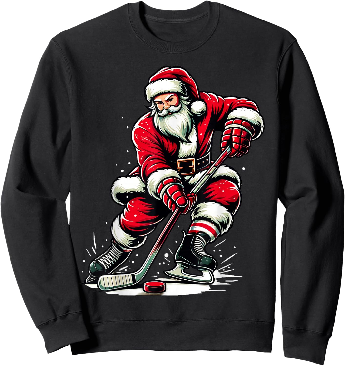 Christmas Sports Santa Plays Ice Hockey, Xmas Women Men Kids Sweatshirt - Sweatshirt | Black
