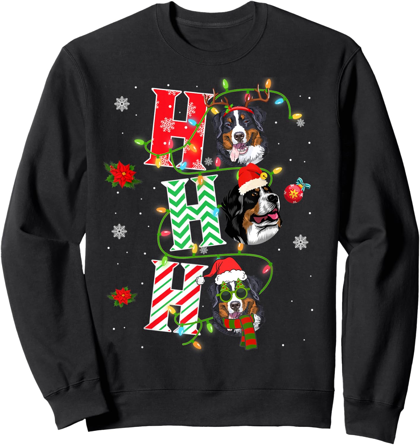 Christmas Ho Ho Ho Bernese Mountain Dog Funny Xmas Dog Women Kids Sweatshirt - Sweatshirt | Black