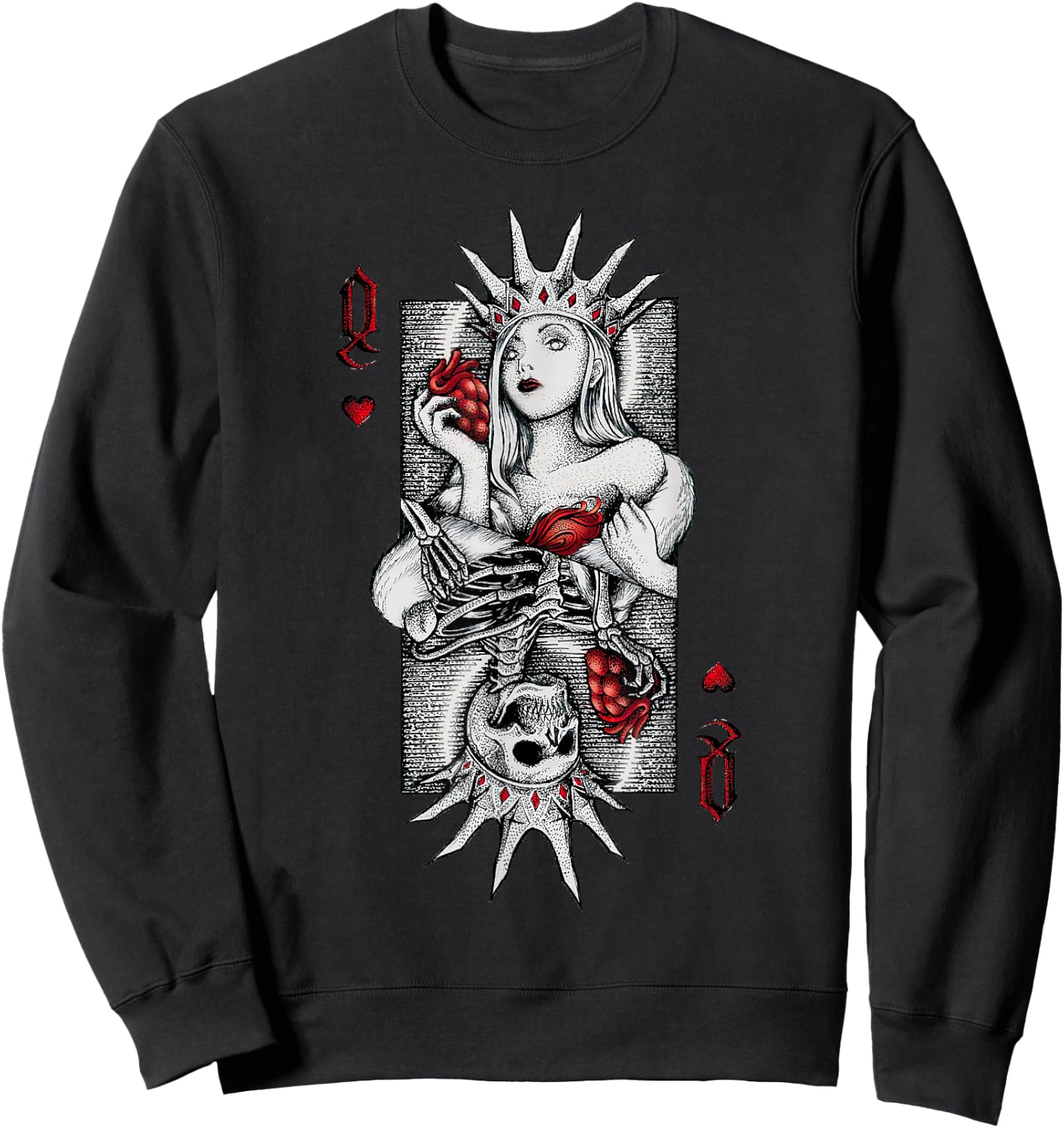 Skeleton Skull Queen of Hearts Costume Spooky Halloween Card Sweatshirt - Sweatshirt | Black