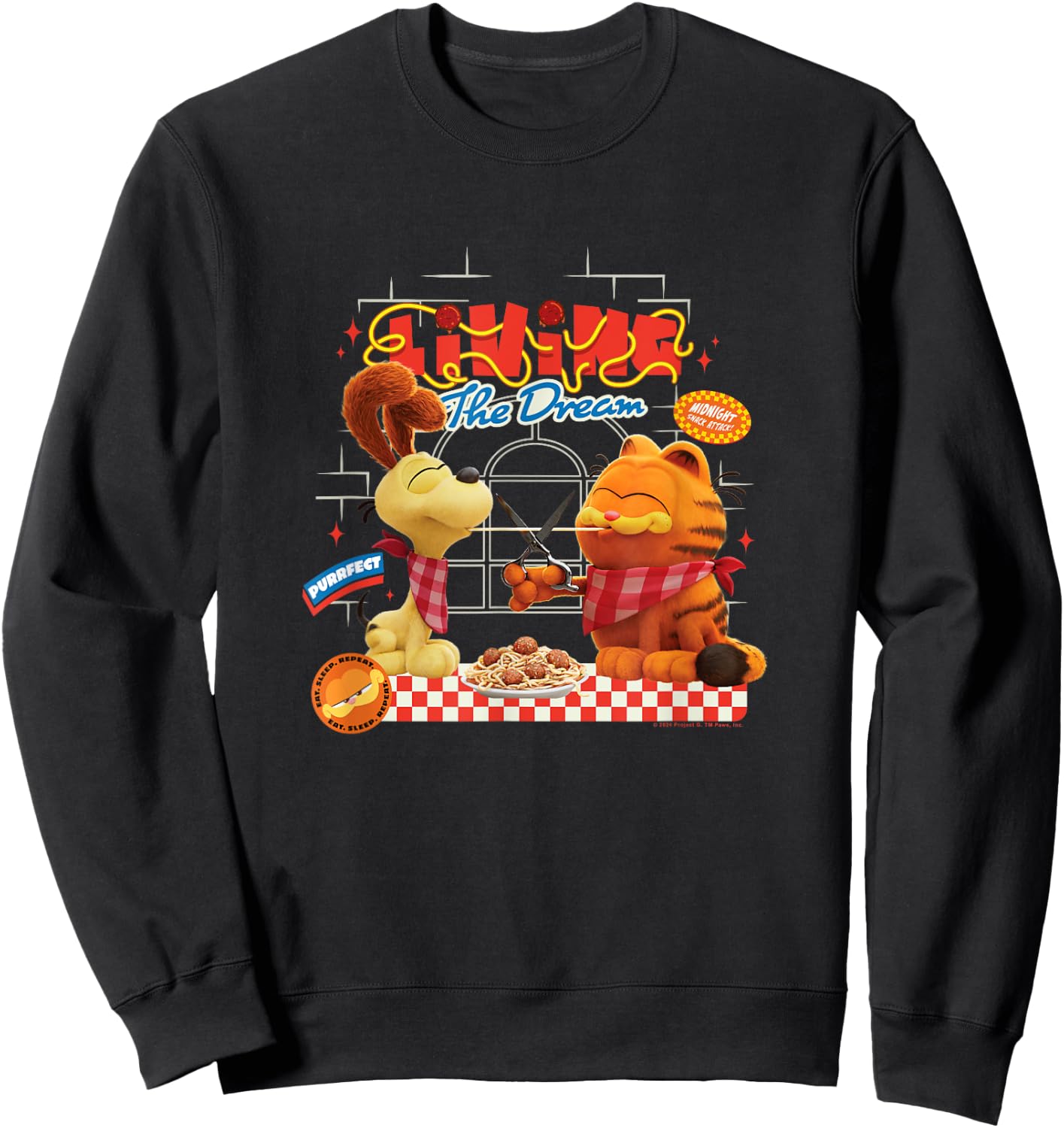 The Garfield Movie Living The Dream Garfield & Odie Pasta Sweatshirt - Sweatshirt | Black