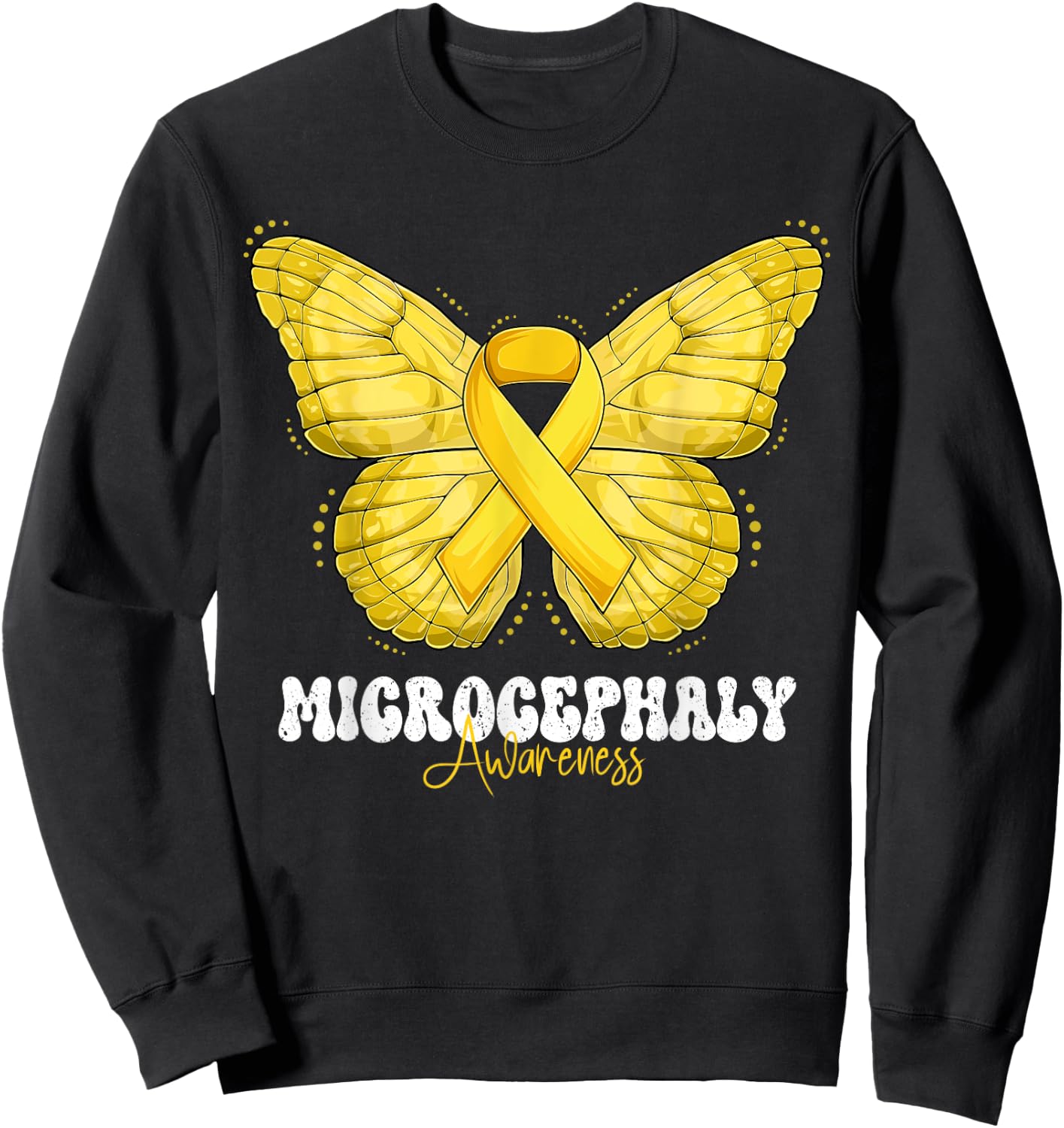 Microcephaly Awareness Month Yellow Ribbon Butterfly Sweatshirt - Sweatshirt | Black