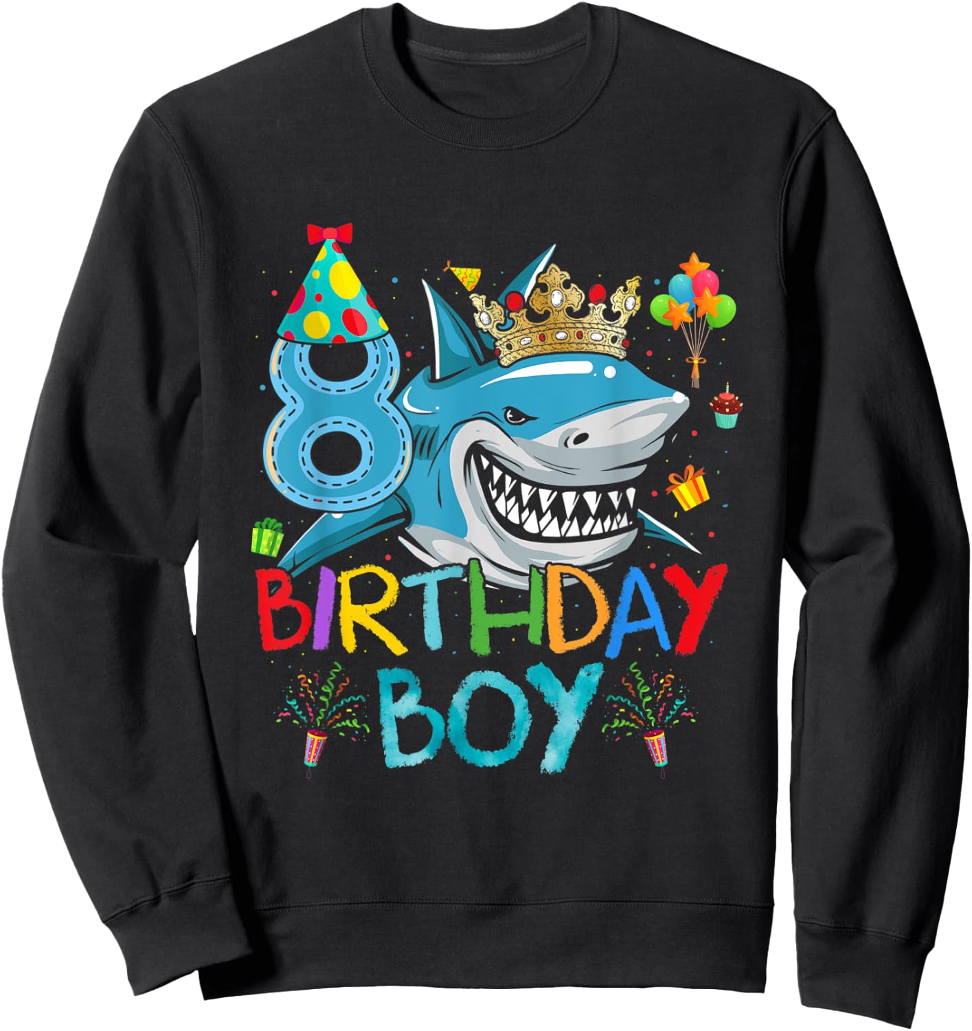 8th Birthday Shark Ocean Theme Party 8 Years Old For Boy Sweatshirt - Sweatshirt | Black