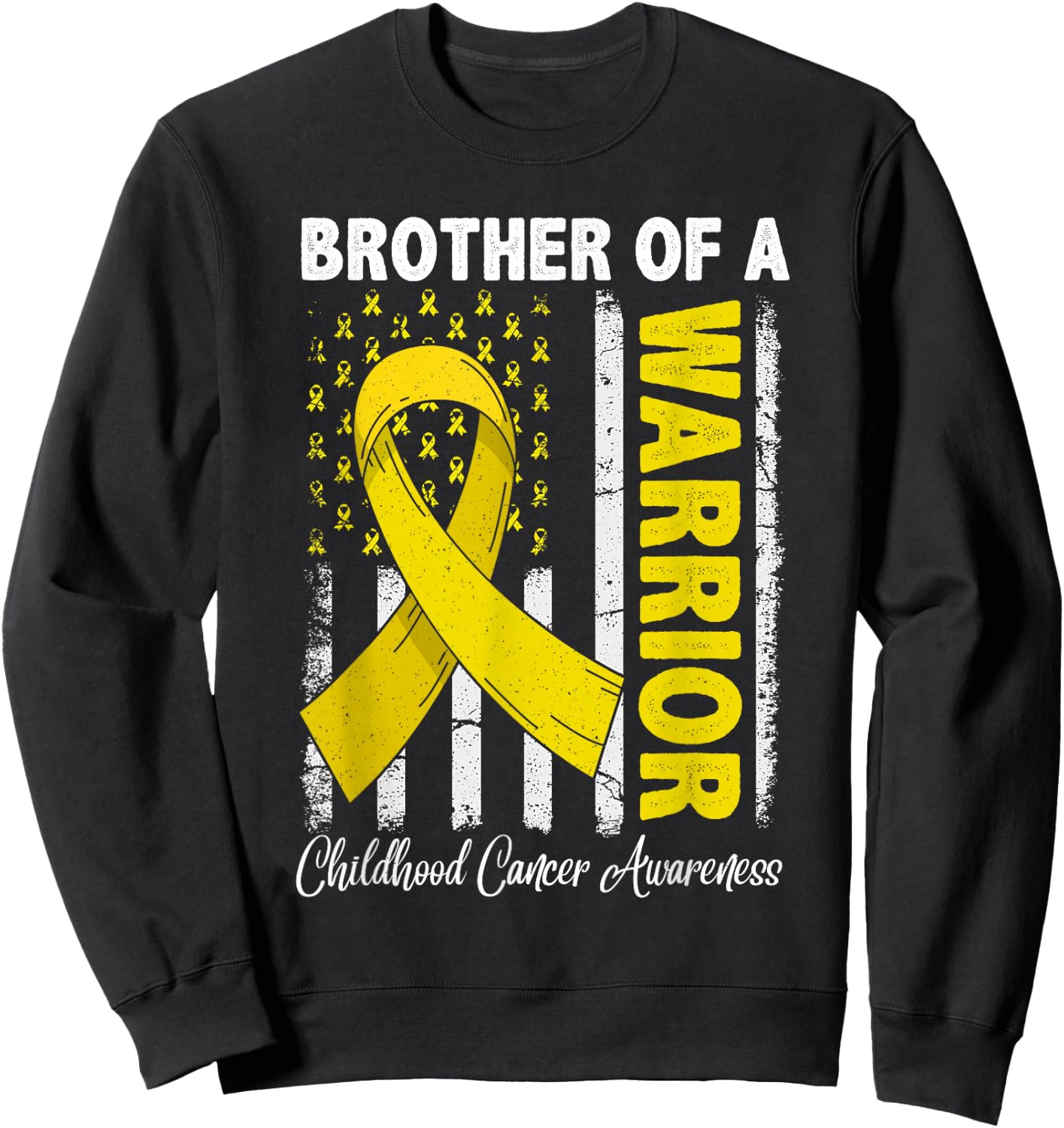 Brother Of A Warrior Childhood Cancer Awareness USA Flag Sweatshirt - Sweatshirt | Black