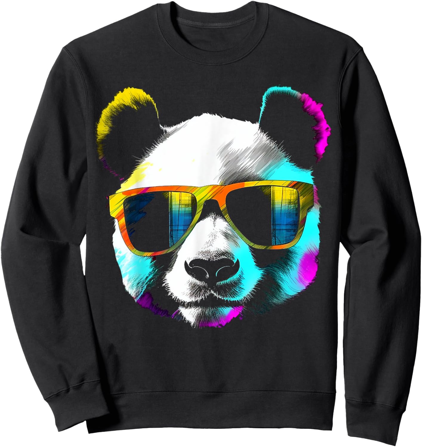 Panda Sunglasses Artwork | Animal Motif Panda Sweatshirt - Sweatshirt | Black
