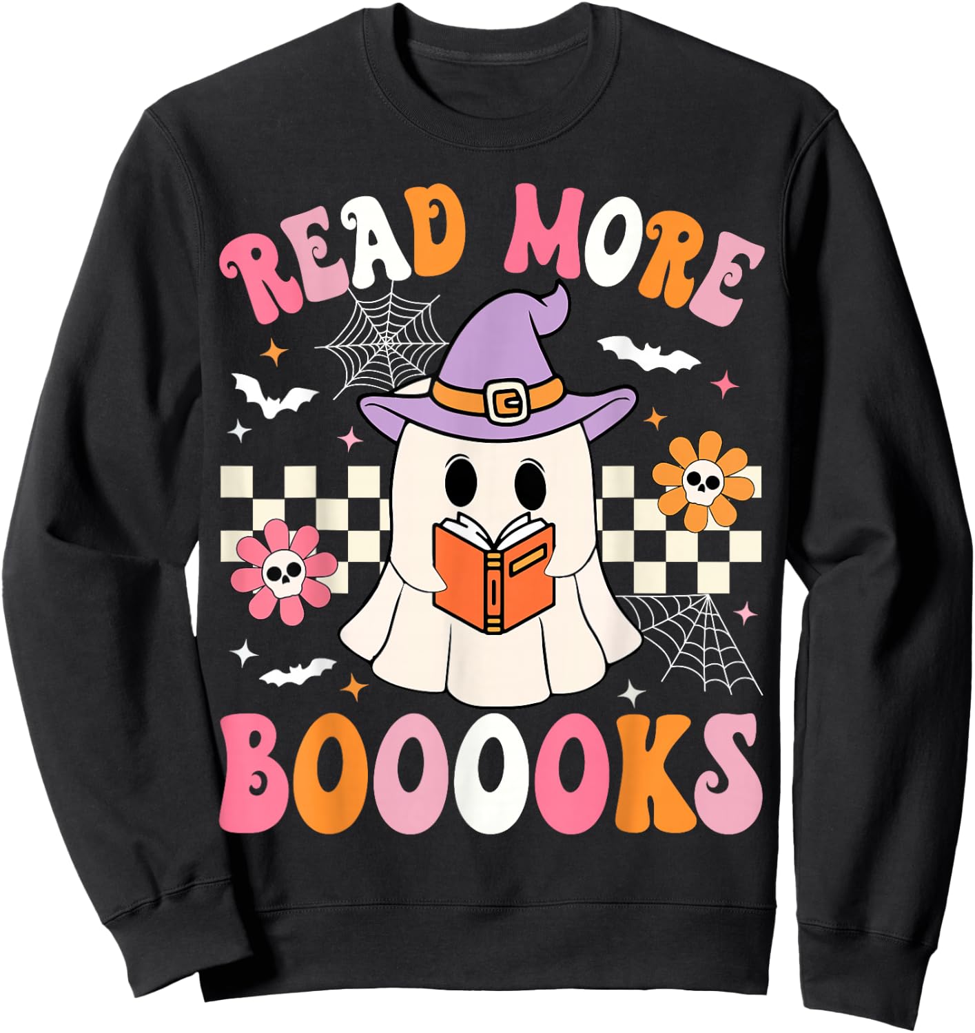 Groovy Booooks Ghost Read More Books Funny Teacher Halloween Sweatshirt - Sweatshirt | Black