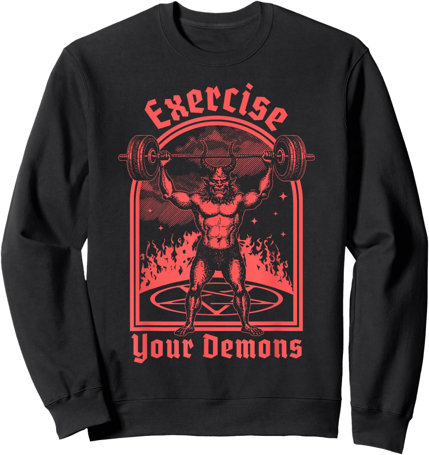 Exercise Your Demons - Satanic Baphomet Satan Funny Workout Sweatshirt - Sweatshirt | Black