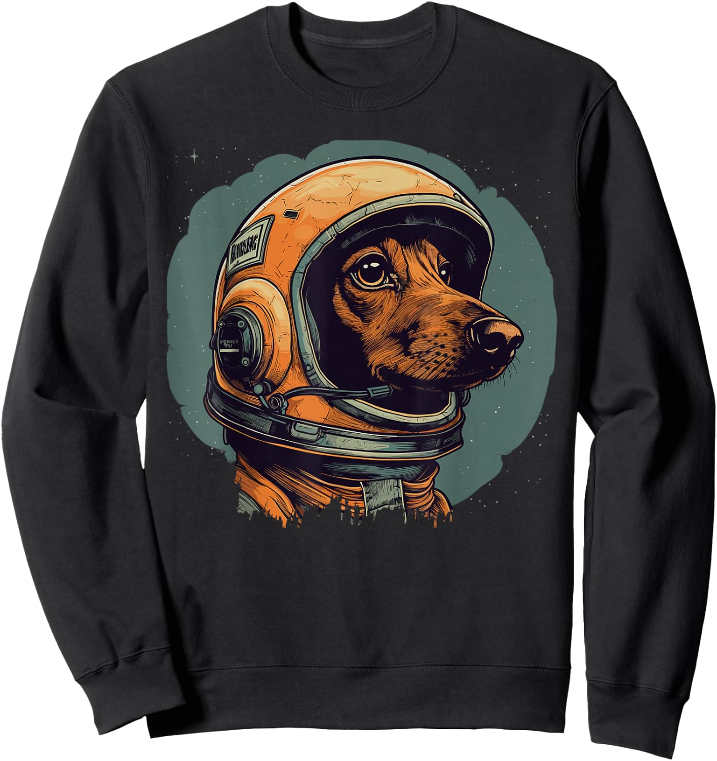 Vintage Dachshund Wiener Astronaut Dog In Space Helmet Suite Sweatshirt - Sweatshirt | Black