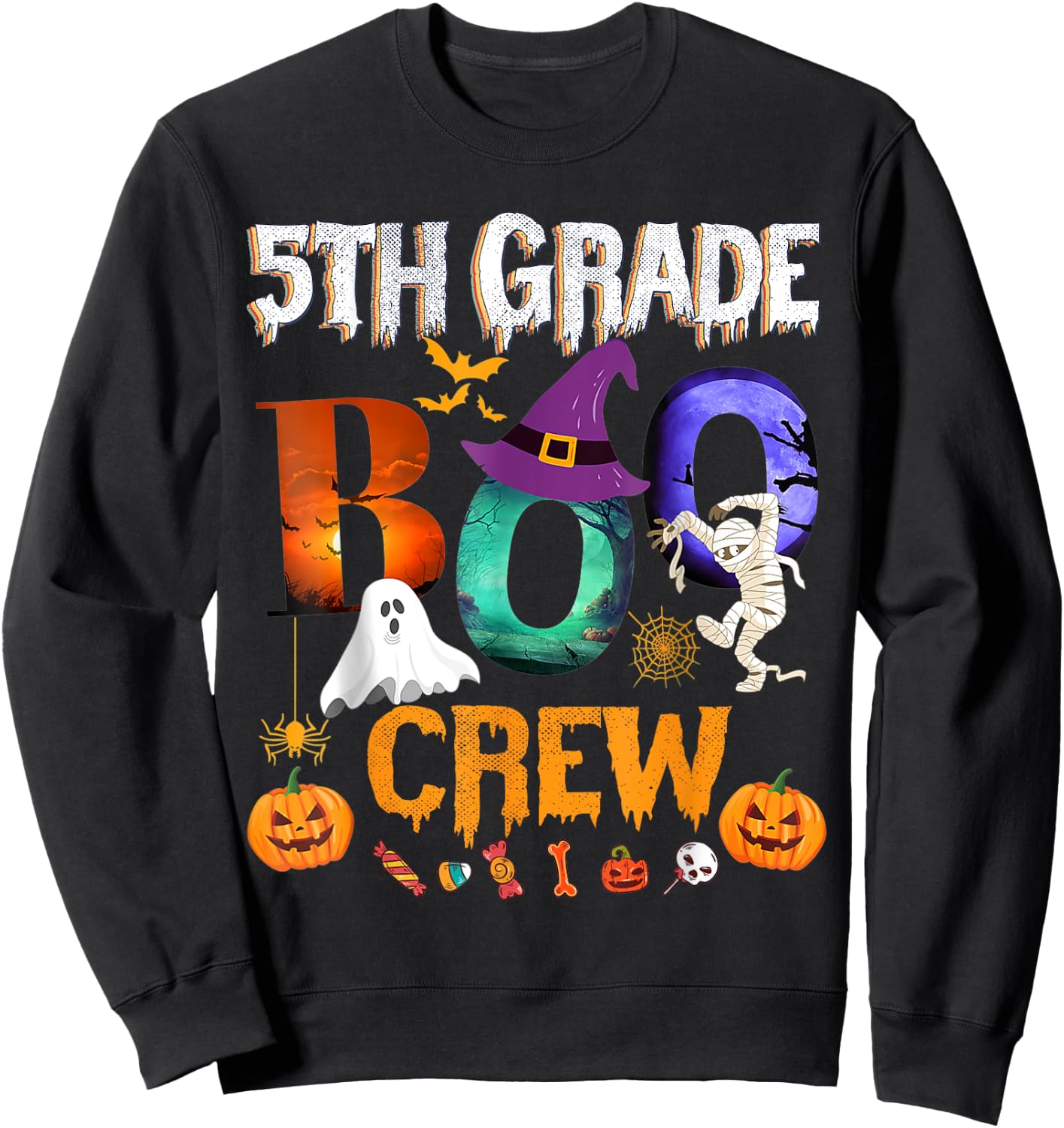5th Grade Boo Crew Teacher Student Funny Halloween Costume Women Kids Sweatshirt - Sweatshirt | Black