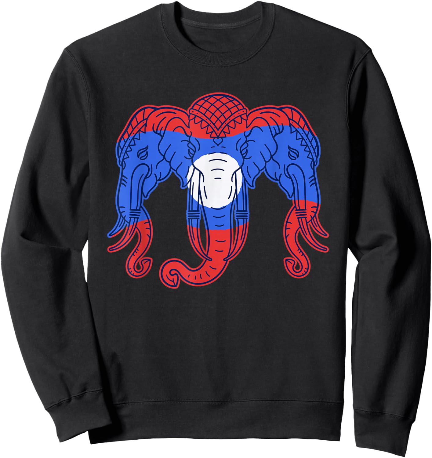 3 Headed Elephant Kingdom of Laos Flag Funny Lao Erawan Sweatshirt - Sweatshirt | Black